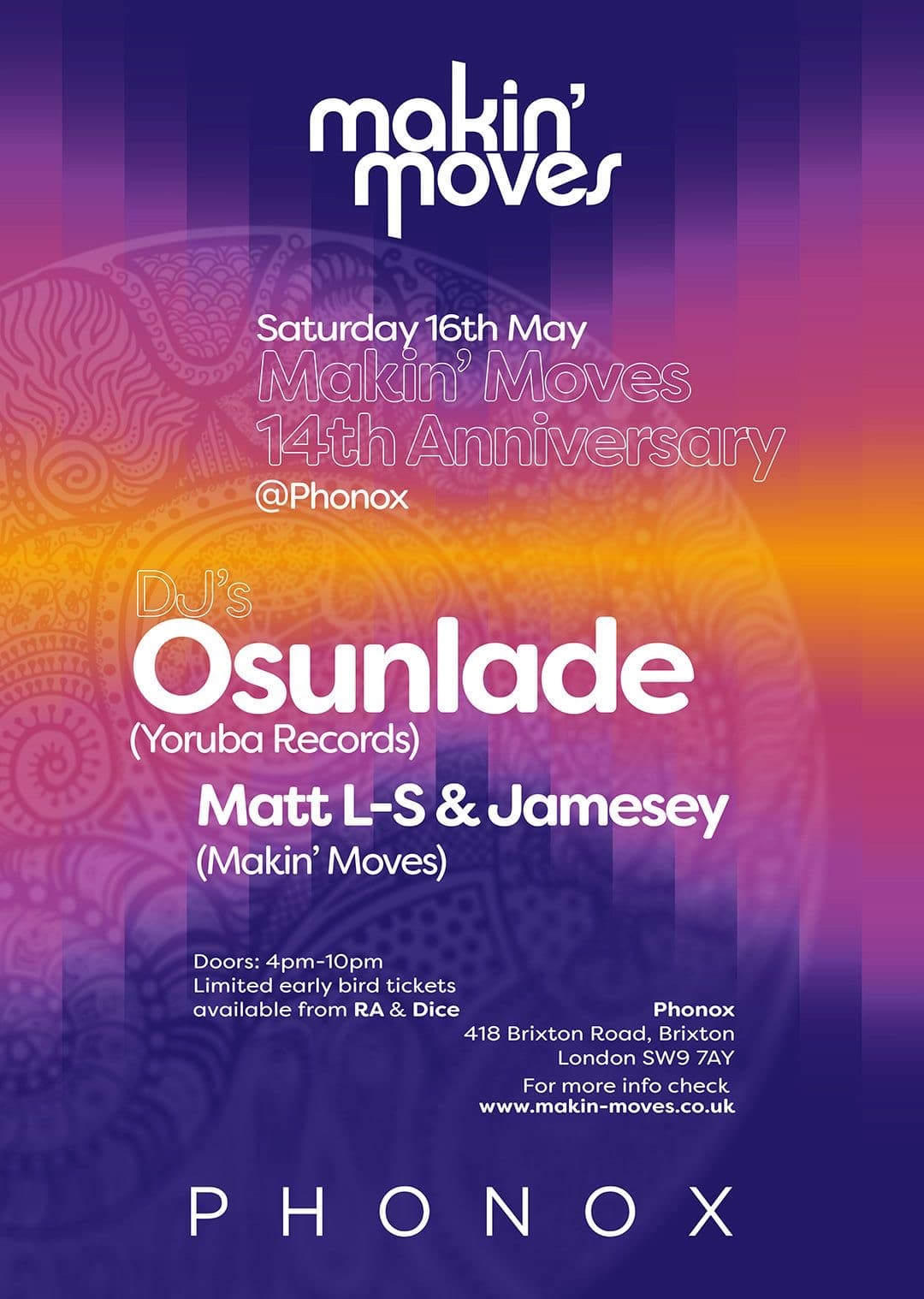 Makin' Moves 14th Anniversary: Osunlade at Phonox