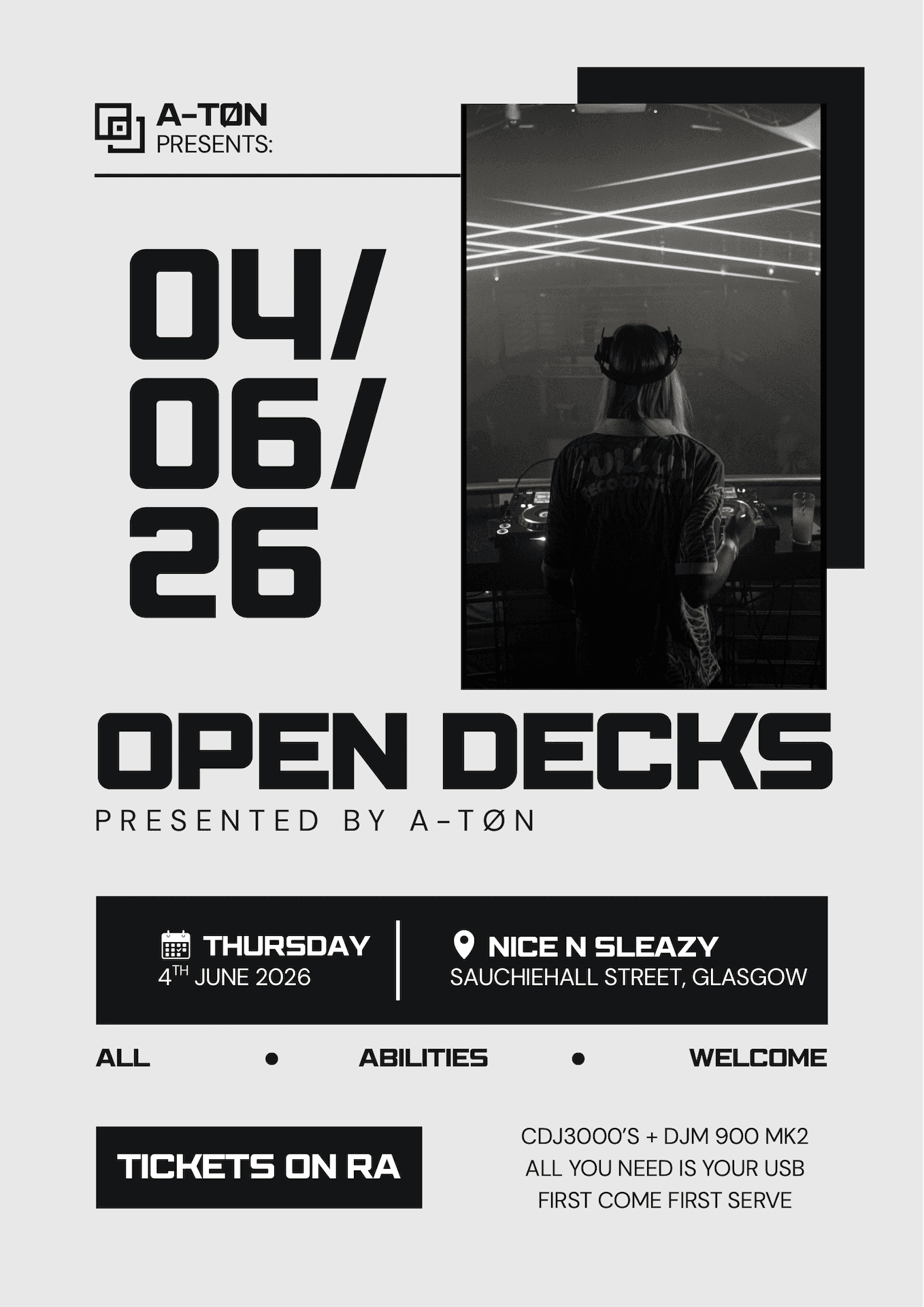 A-TØN presents: Open Decks. V3 at Nice N Sleazy