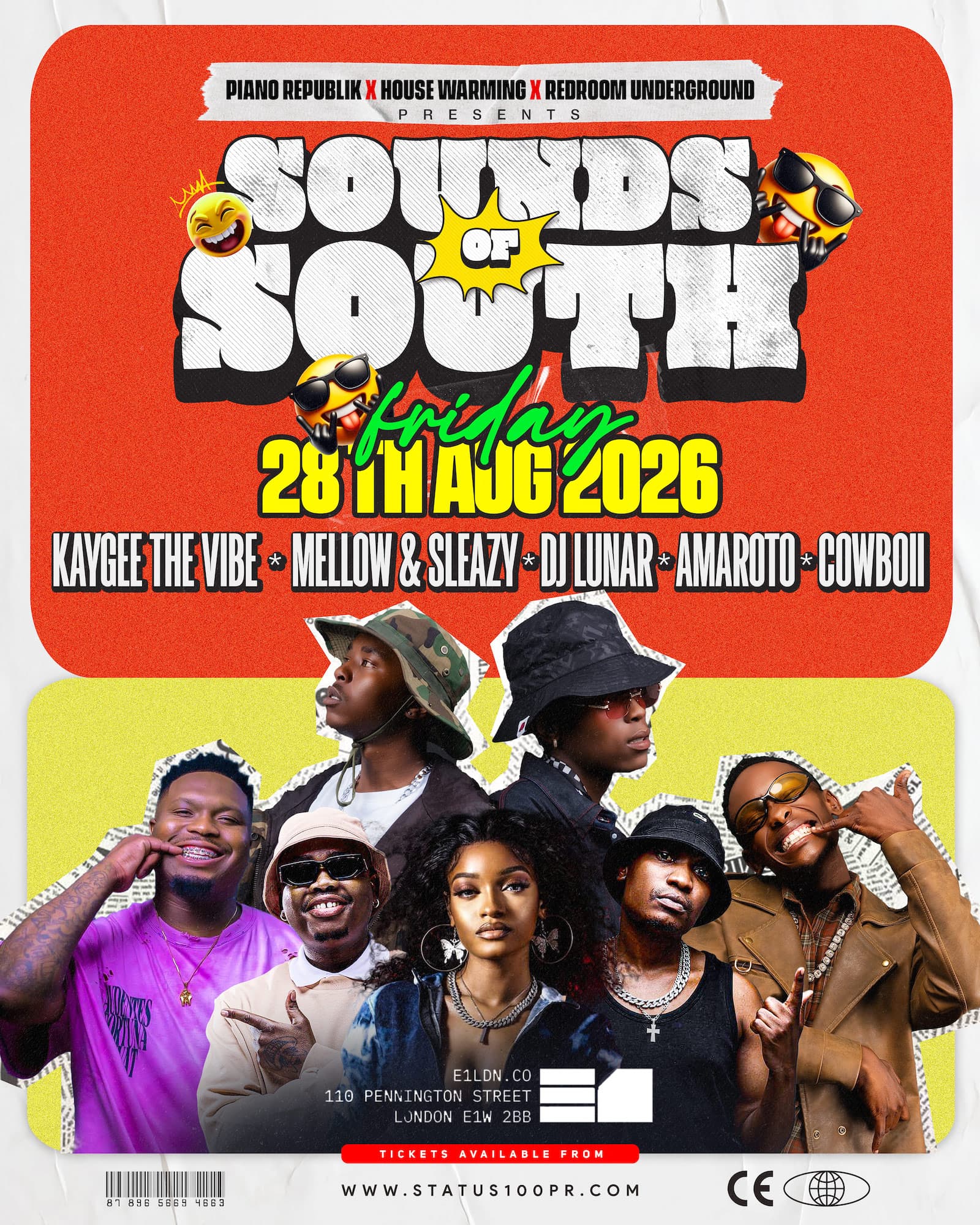 Piano Republik, House Warming and RedRoom Underground presents: Sounds of South at E1