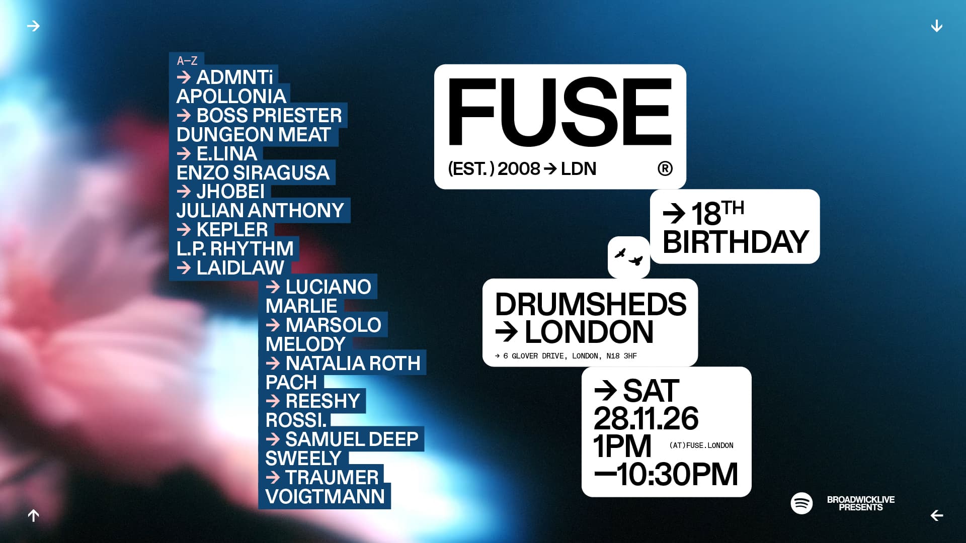 FUSE 18th Birthday w/ Enzo Siragusa, Luciano, Rossi., Reeshy, Sweely, Marsolo at Drumsheds