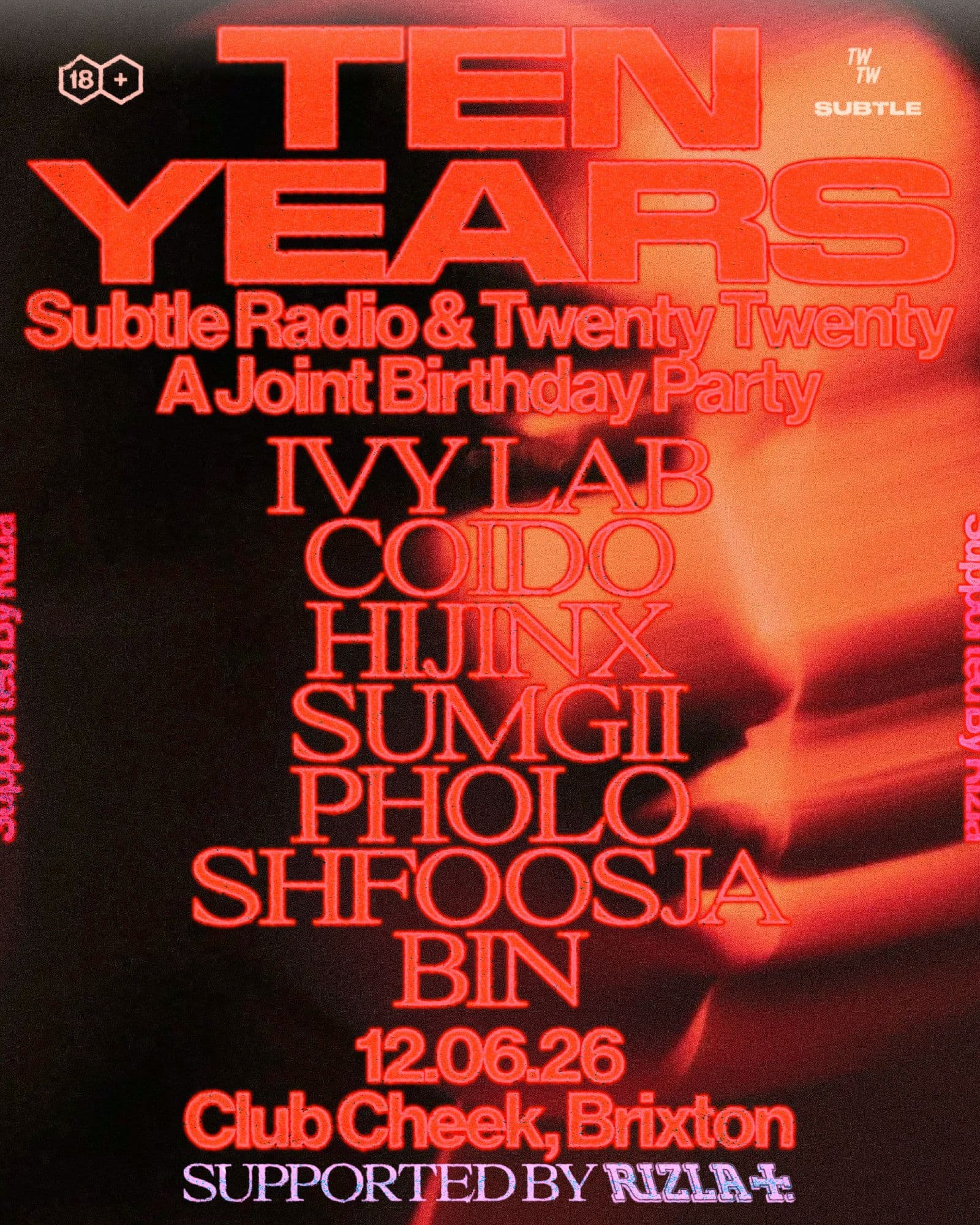 10 Years of Subtle Radio & Twenty Twenty at CLUB CHEEK