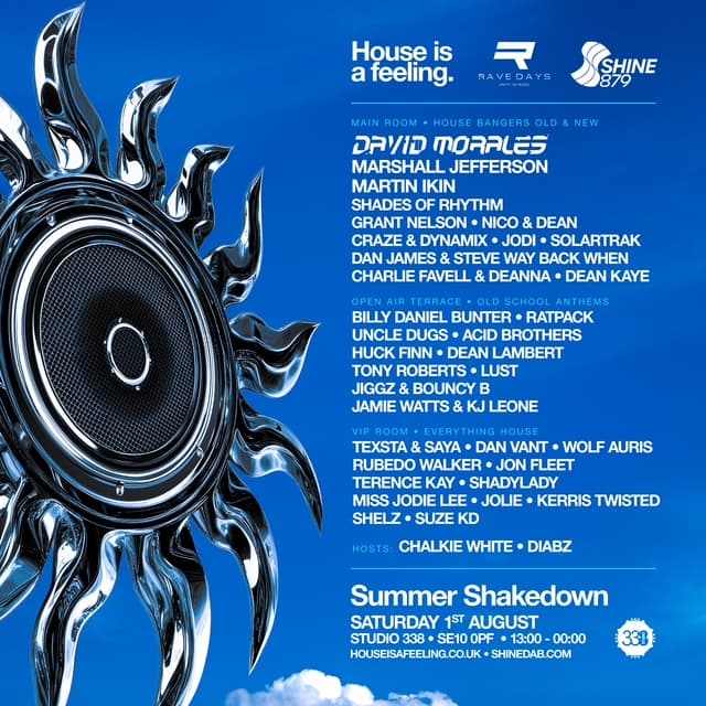 HOUSE IS A FEELING PRESENTS THE SUMMER SHAKE DOWN (shine 879 & ravedays) at Studio 338