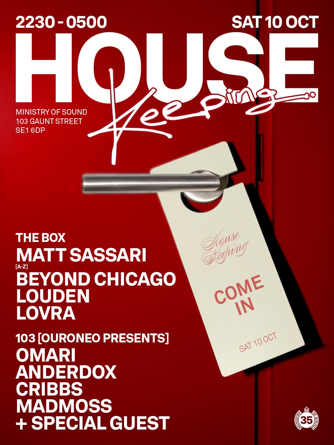 Housekeeping: Matt Sassari, Beyond Chicago, Louden & LOVRA at Ministry Of Sound,UK