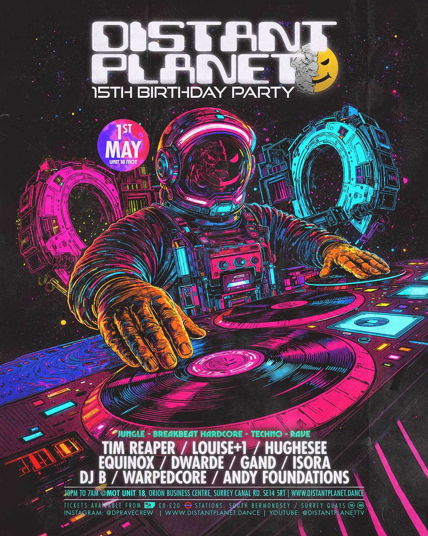 Distant Planet - 15th Birthday Rave, with Tim Reaper, Dwarde, Louise Plus One & Hughesee at Venue MOT