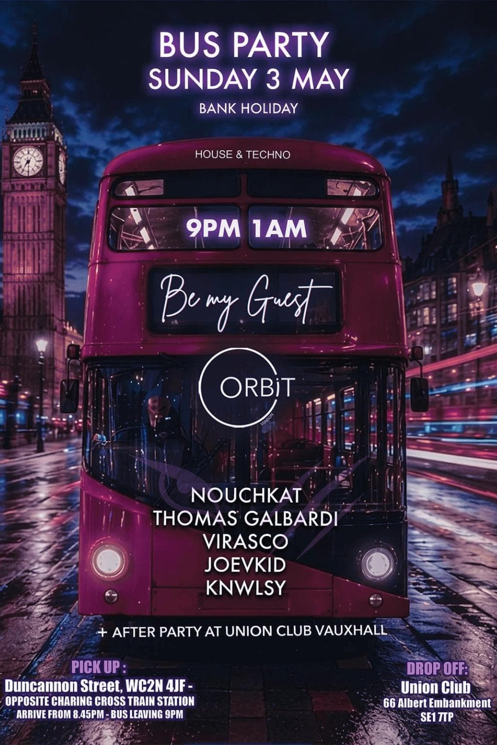 ORBIT X BE MY GUEST IN THE BUS at TBA - check event details for more info