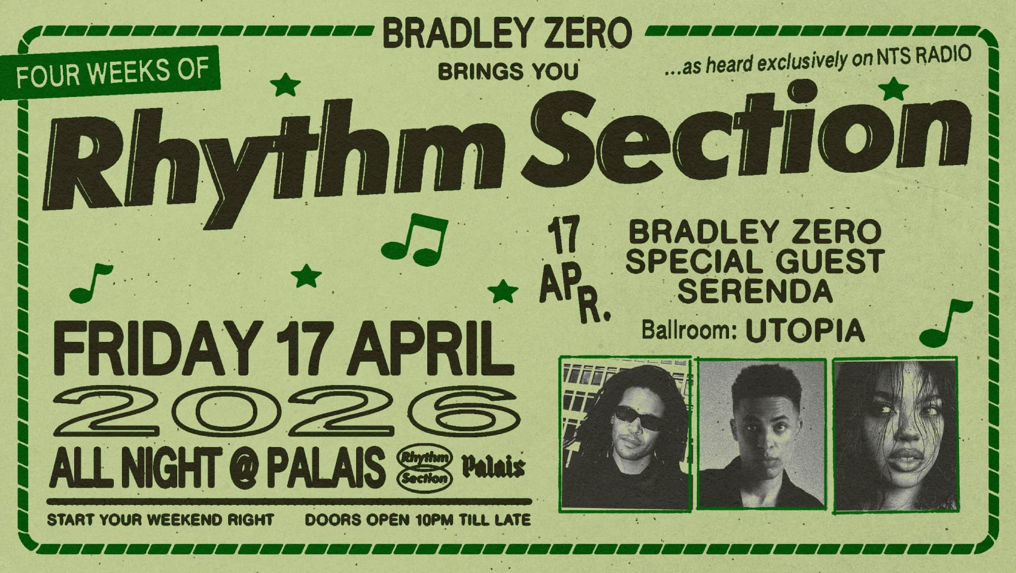 Palais: Bradley Zero, Isaac Carter, Serenda - 4 Fridays of Rhythm Section at Palais