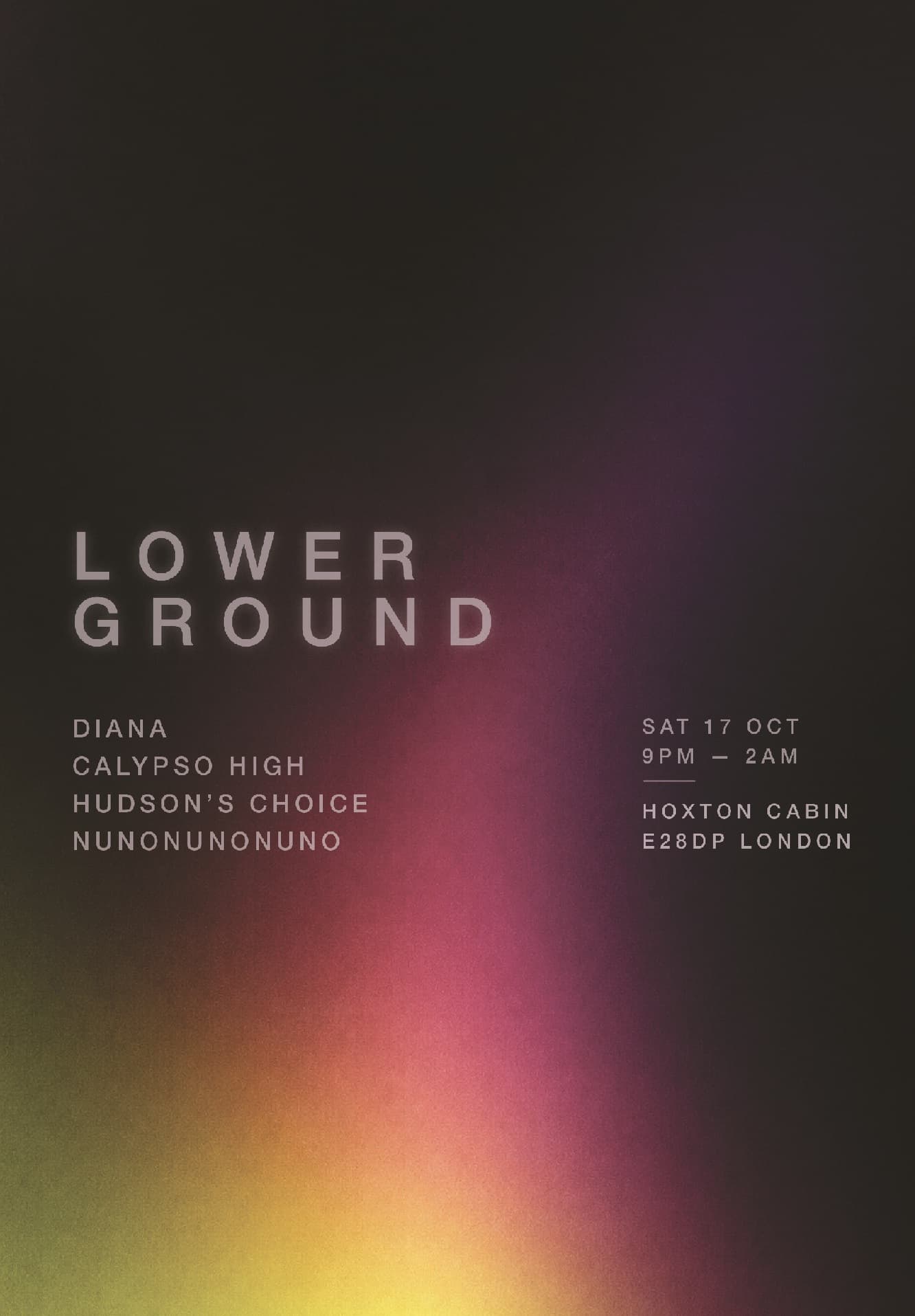 Lower Ground invites Diana and Hudson's Choice at Hoxton Cabin  