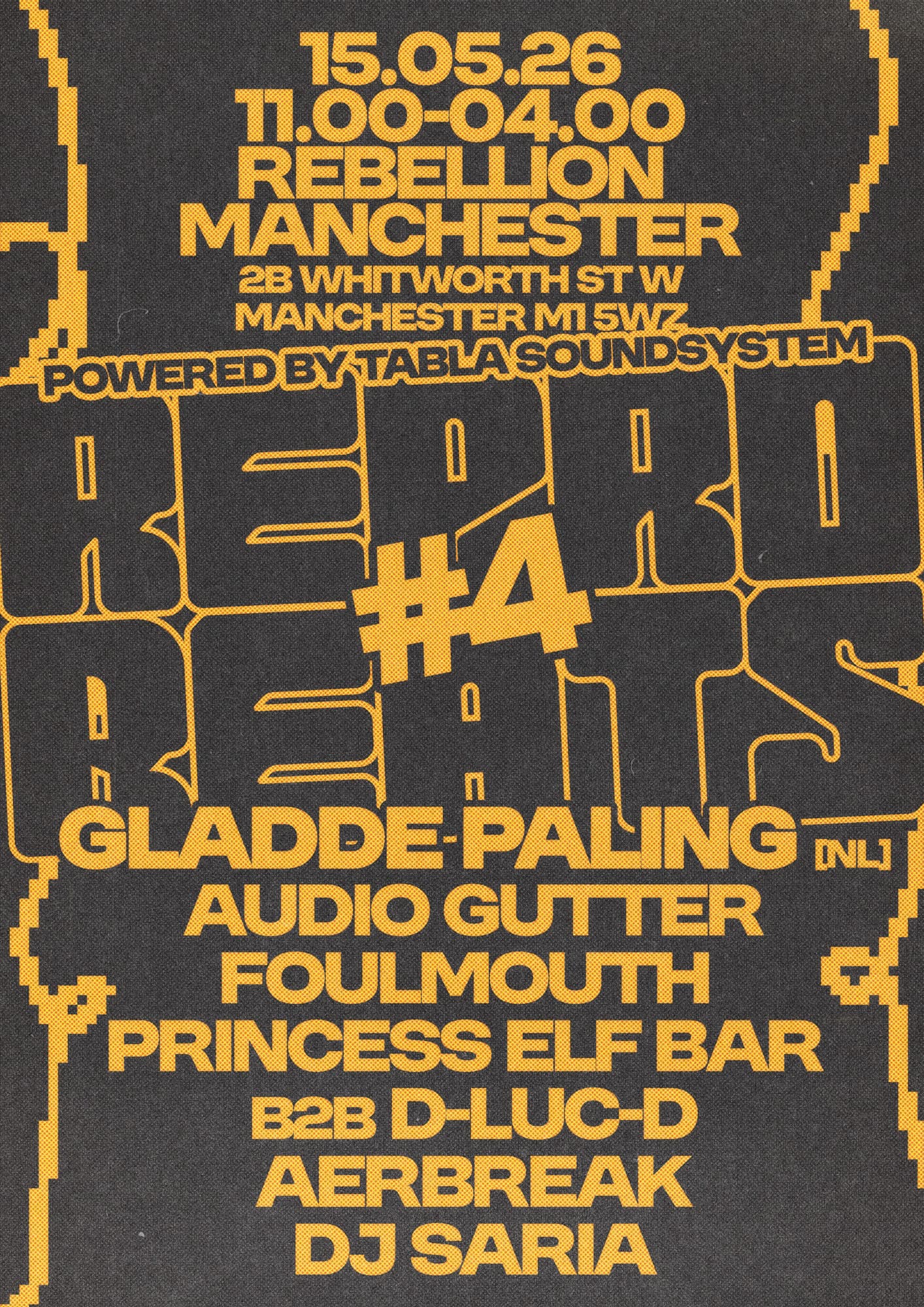 Reprobeats #4: gladde paling, Audio Gutter, Princess Elf Bar + more at Rebellion Manchester.