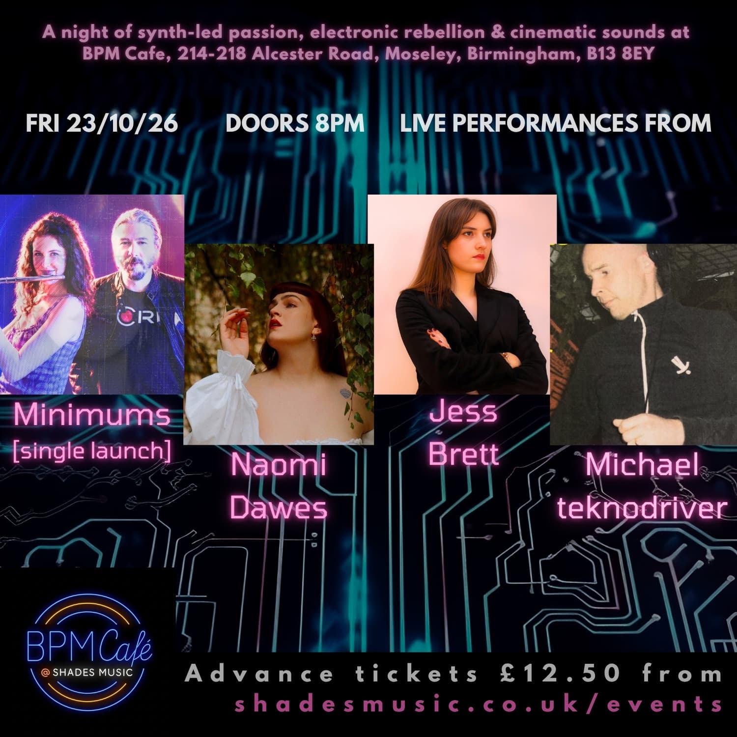 Electronica Night with Jess Brett, Minimums, Naomi Dawes and teknodriver at BPM Cafe
