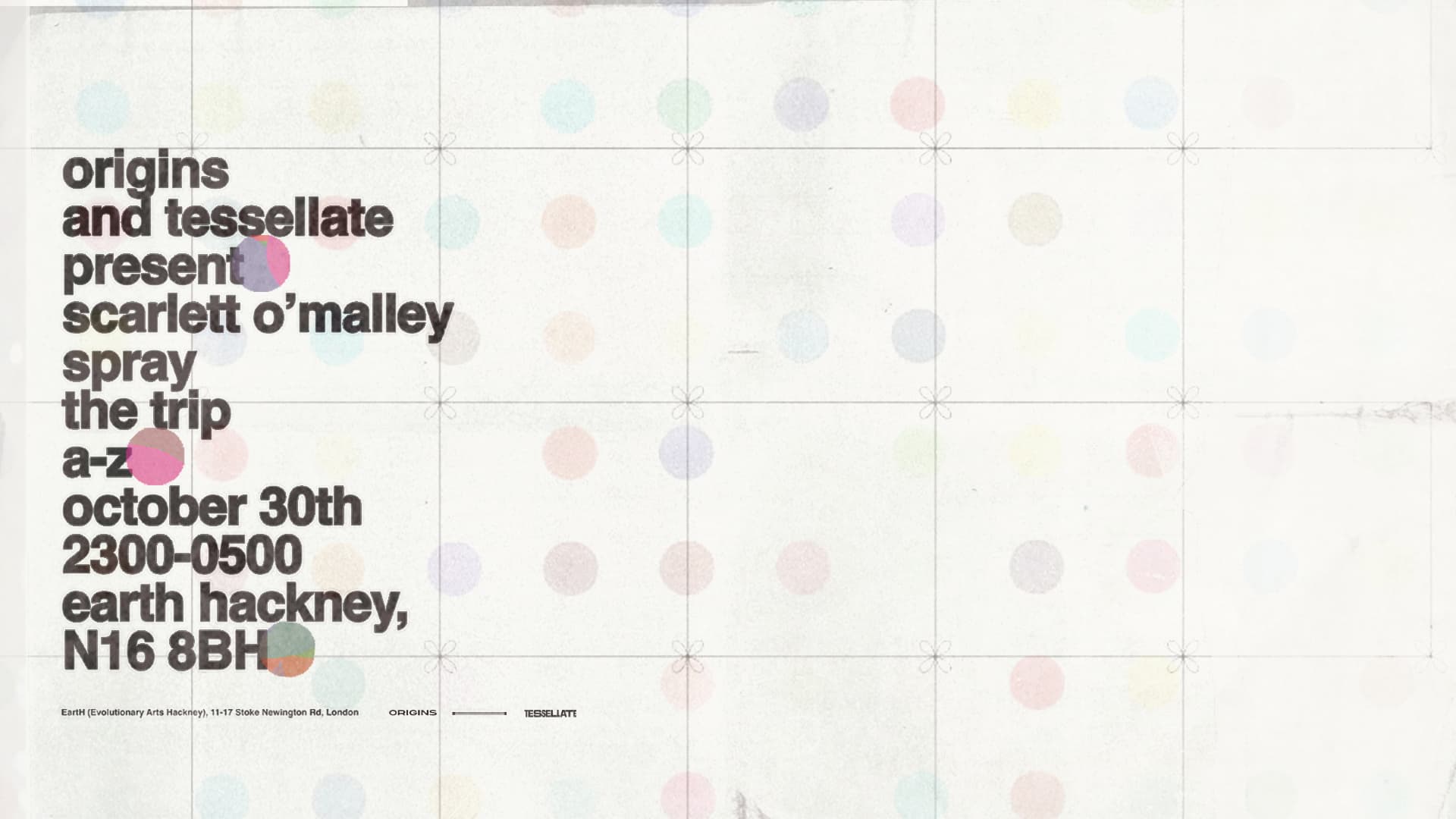 Tessellate x Origins: The Trip, Spray & Scarlett O'Malley at EartH