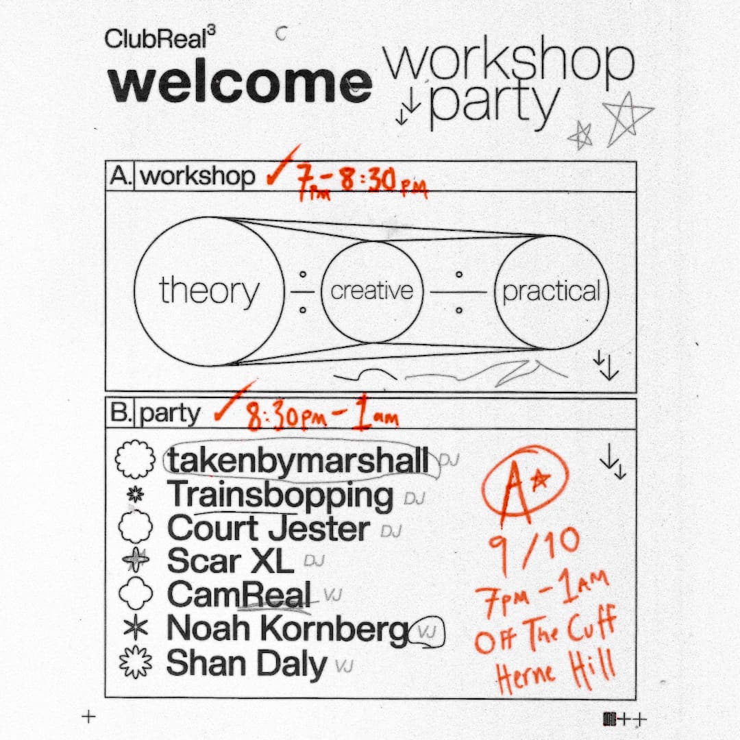 ClubReal³ Welcome: AV Workshop and Party