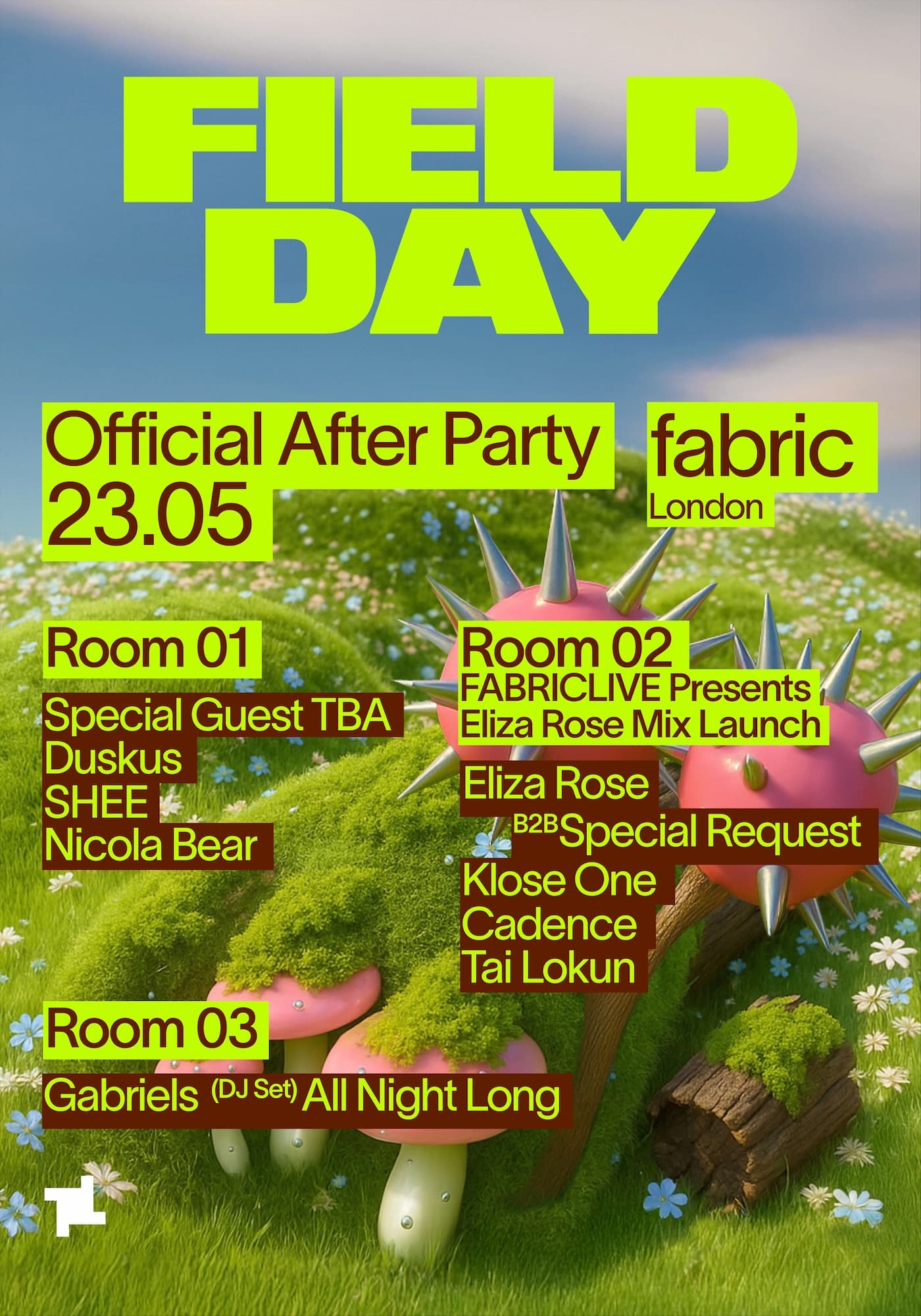 Field Day Afterparty: Special Guest TBA, Eliza Rose B2B Special Request, Duskus + more at Fabric London