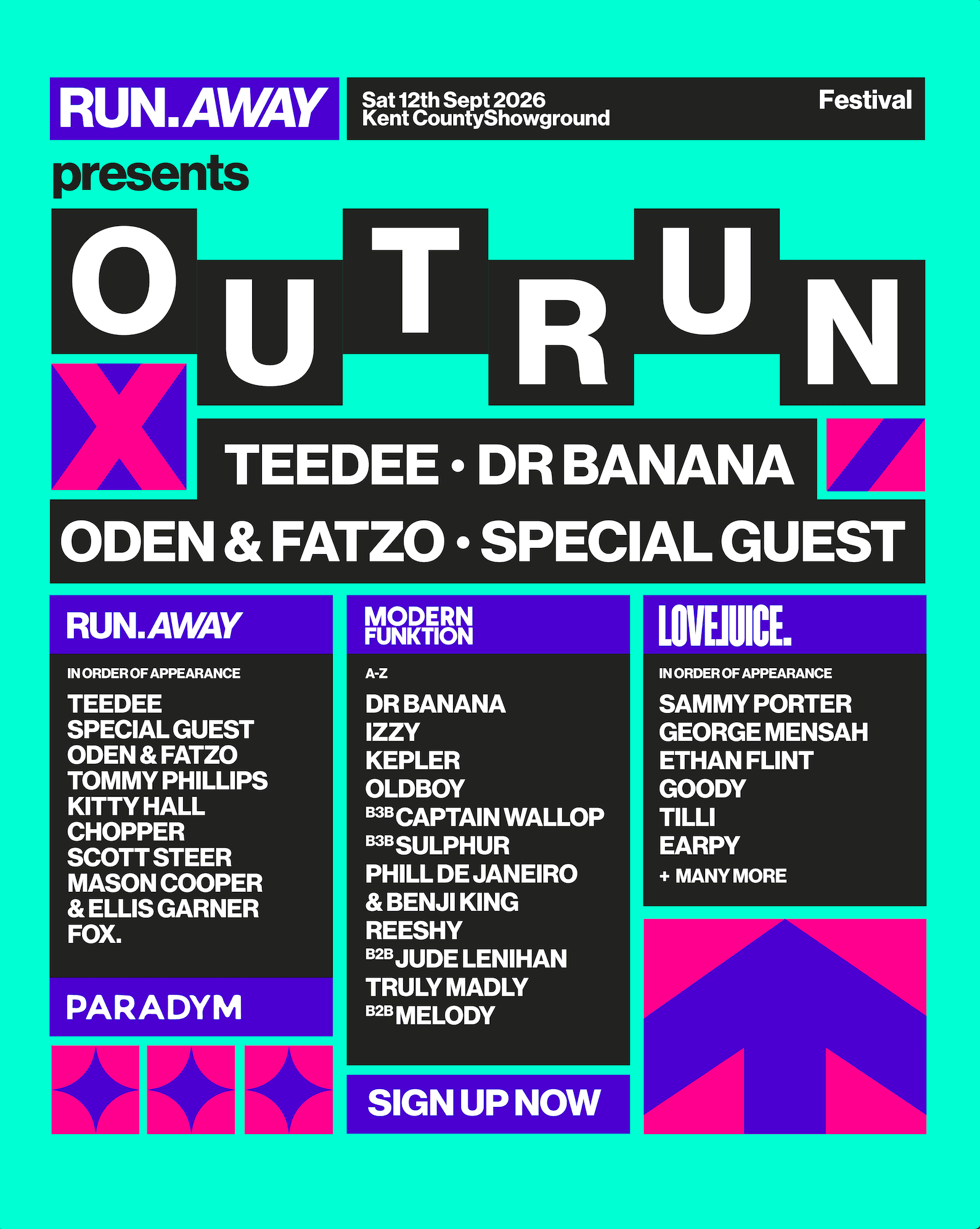 RUN AWAY presents OUT RUN FESTIVAL - Sat 12 Sept at Kent County Showground
