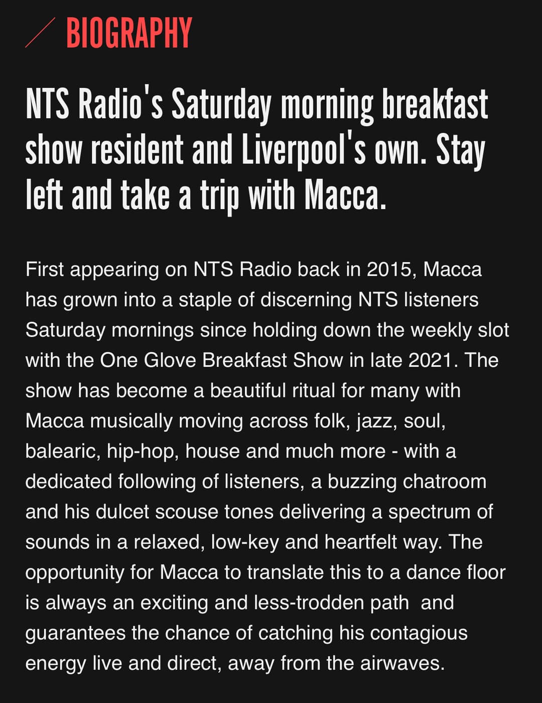 Macca [NTS, One Glove], Golden Lights & Mucho Maas