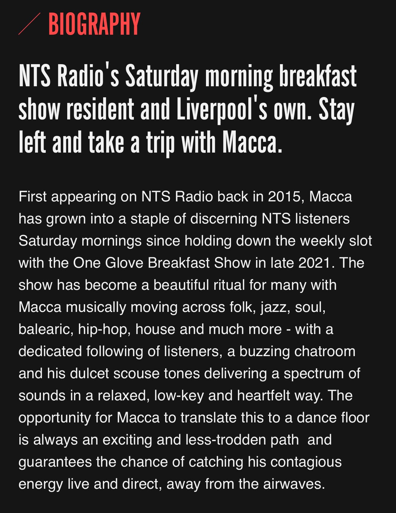 Macca [NTS, One Glove], Golden Lights & Mucho Maas