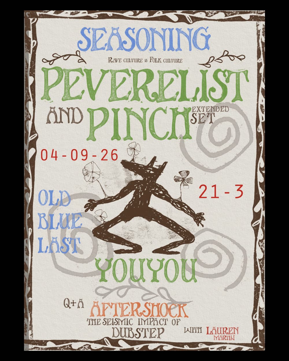 Seasoning ✶ Peverelist + Pinch, YouYou… Aftershock Book Q+A: Lauren Martin at The Old Blue Last