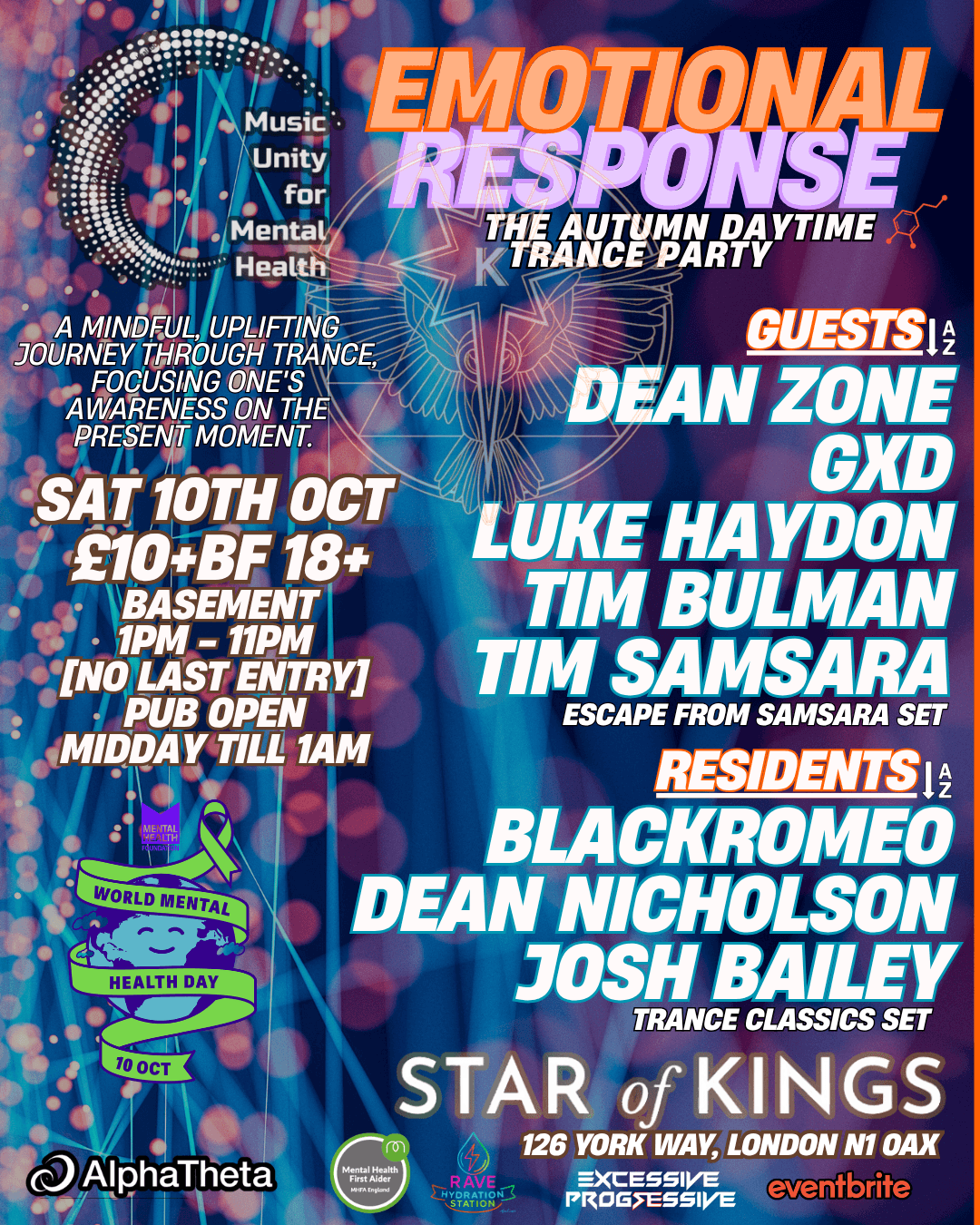 Music Unity For Mental Health presents Emotional Response Autumn Daytime Trance Party at The Star Of Kings