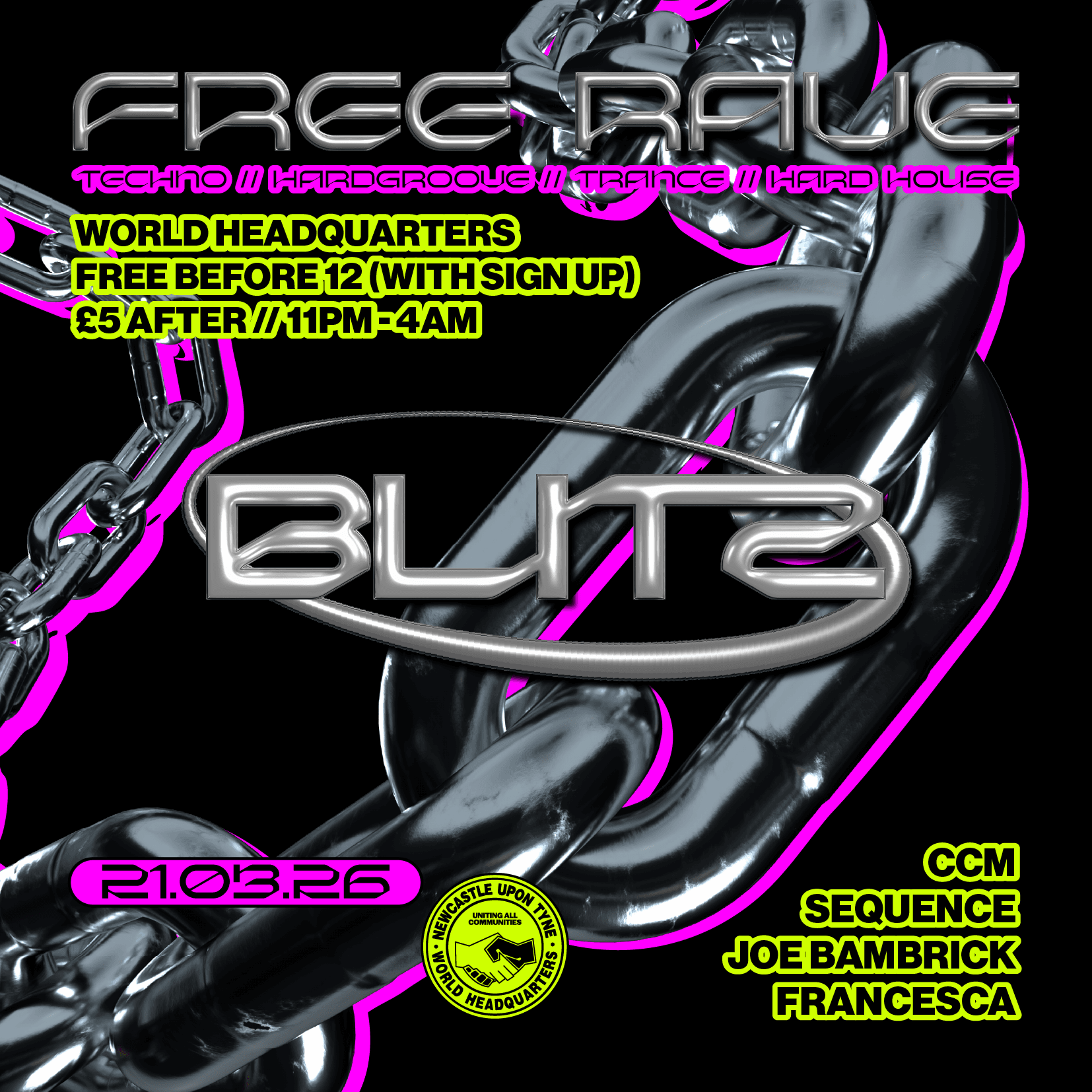 BLITZ - Techno/Hardgroove/Trance/Hard Dance - FREE RAVE at World Headquarters