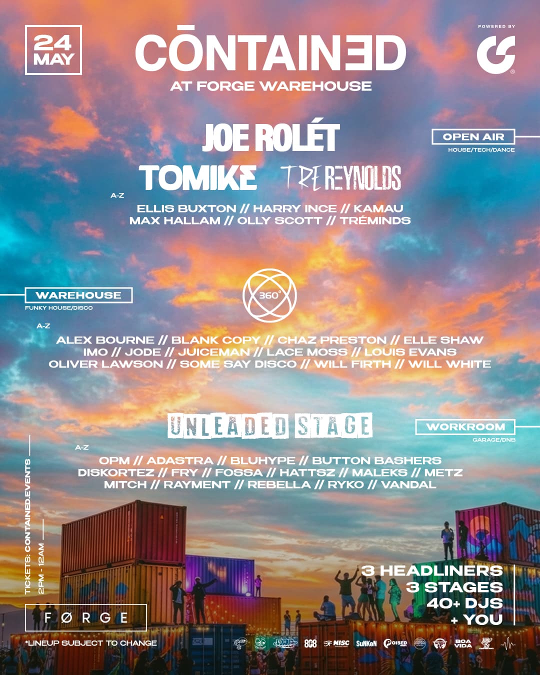 Contained in Sheffield with Joe Rolét, Tomike, Tre Reynolds & More - Bank Holiday Sunday at FORGE