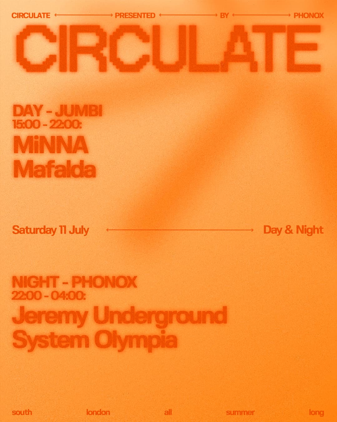 Jumbi Day Party: CIRCULATE with MiNNA, Mafalda + Phonox afterparty at Jumbi