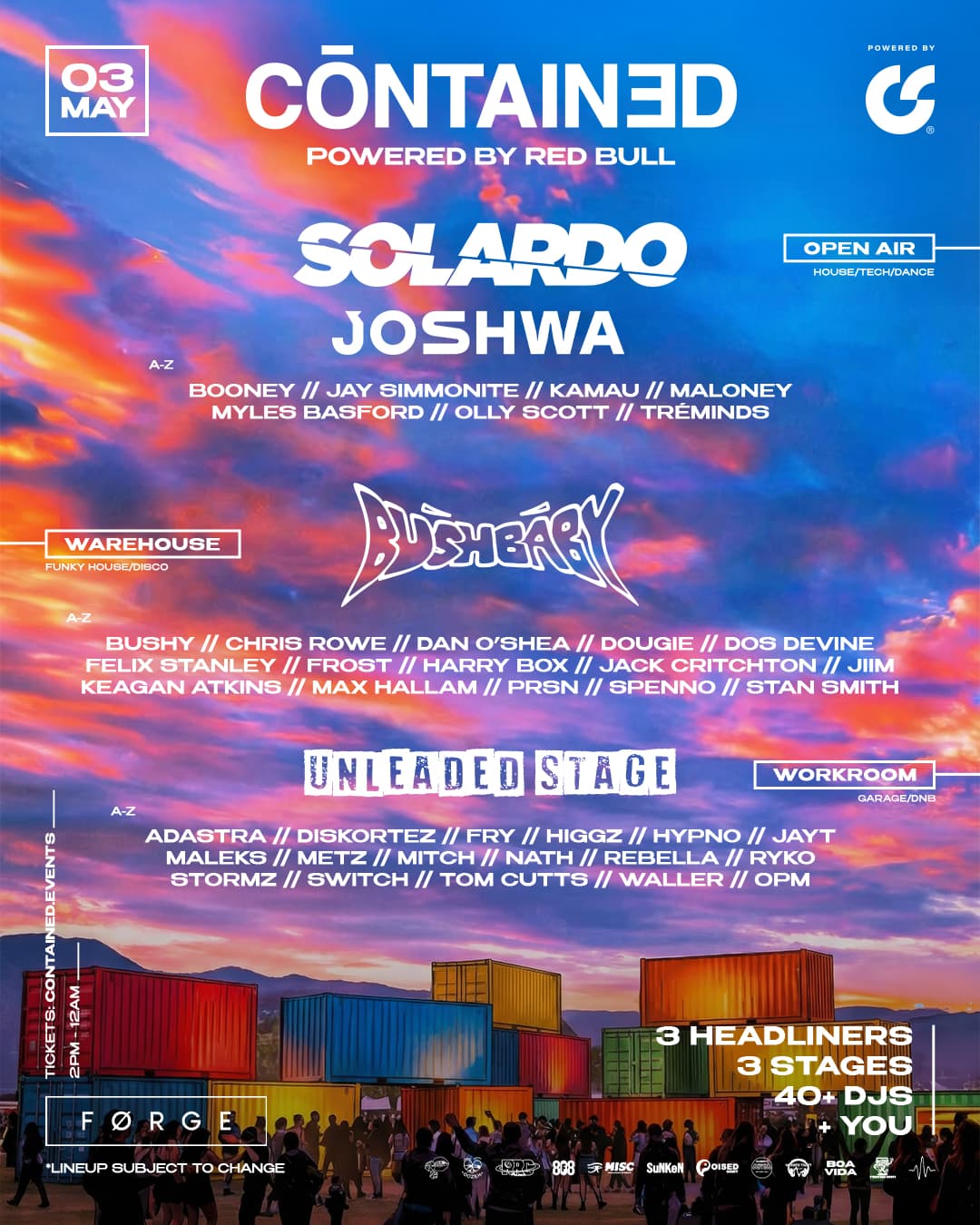 Contained in Sheffield with Solardo, Joshwa, Bushbaby & More - Bank Holiday Sunday at FORGE