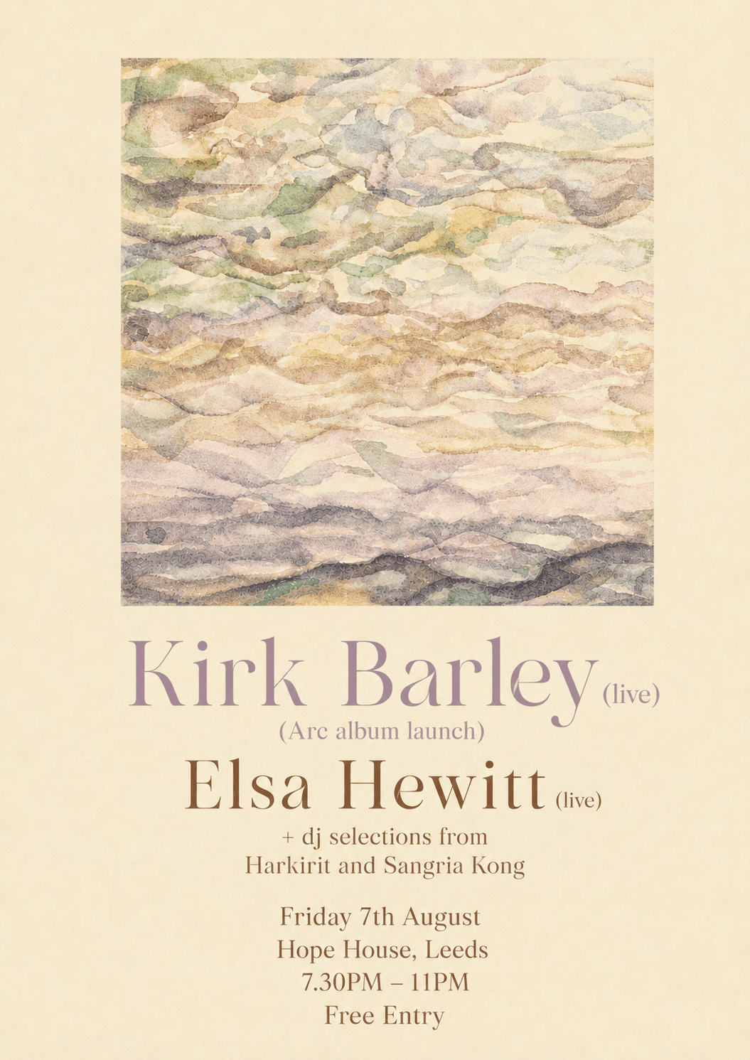 Kirk Barley Arc Album Launch at Hope House, Leeds with Elsa Hewitt, Harkirit and Sangria Kong