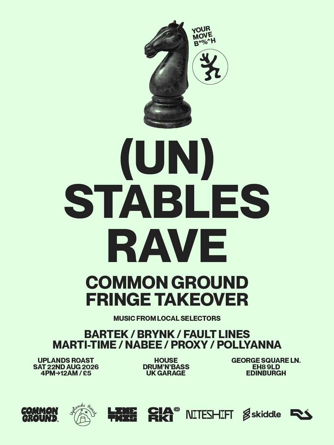 Common Ground presents (UN) STABLES RAVE at Uplands Roast