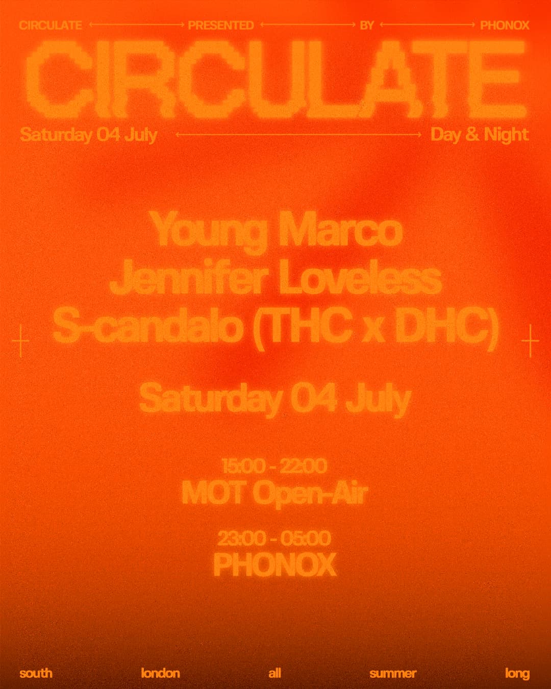 Phonox x MOT: CIRCULATE with Young Marco, S-candalo (THC x DHC), Jennifer Loveless at Phonox