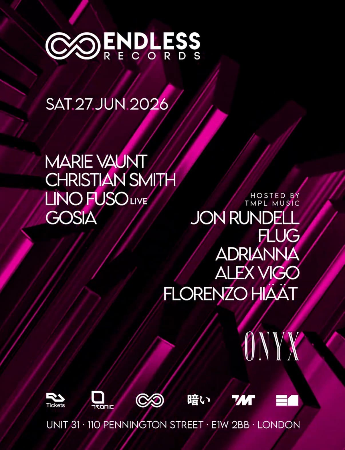 Endless London: Marie Vaunt, Christian Smith, Lino Fuso, John Rundel, Flug, Adríanna at E1
