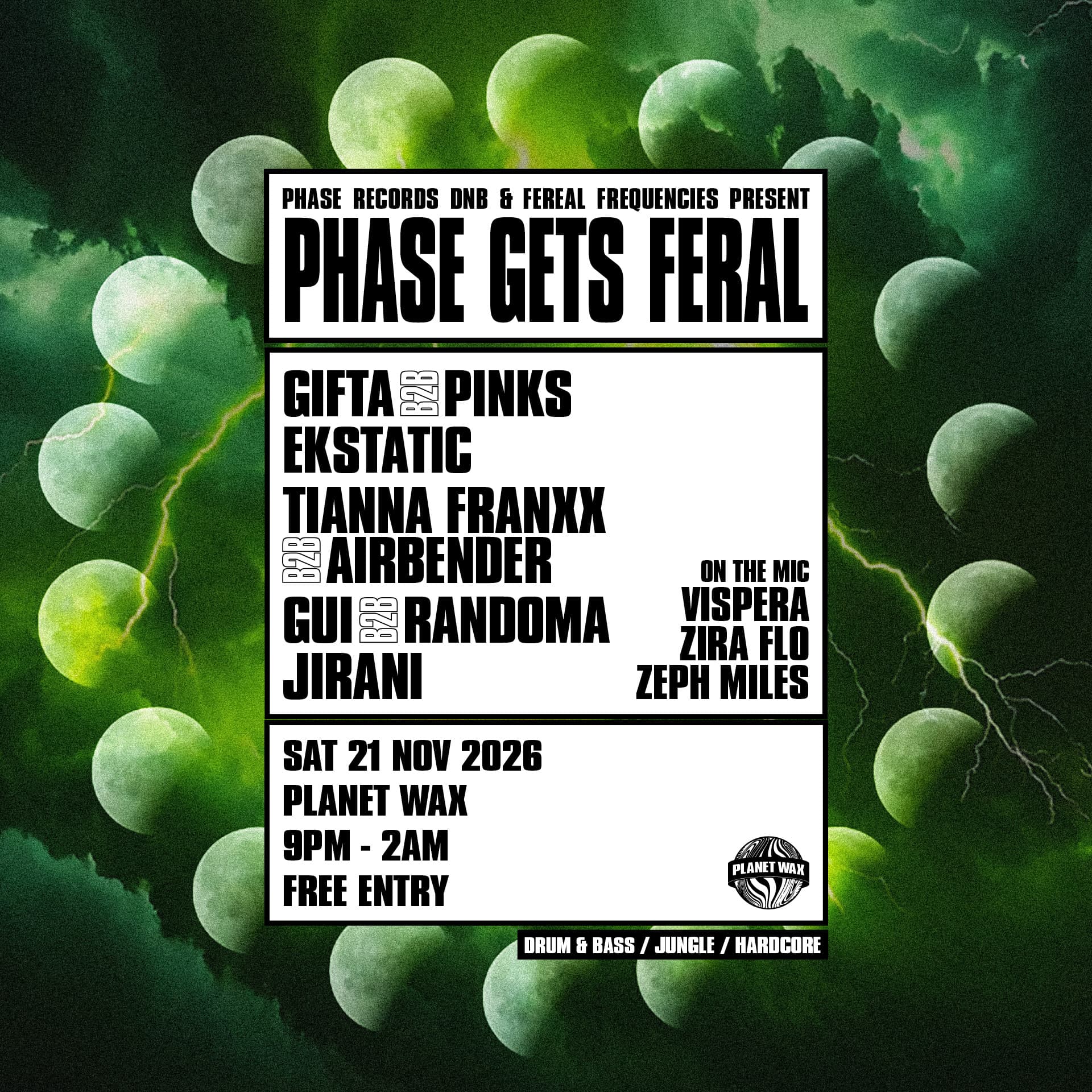 Phase Records DNB x Feral Frequencies present: Phase Gets Feral at Planet Wax