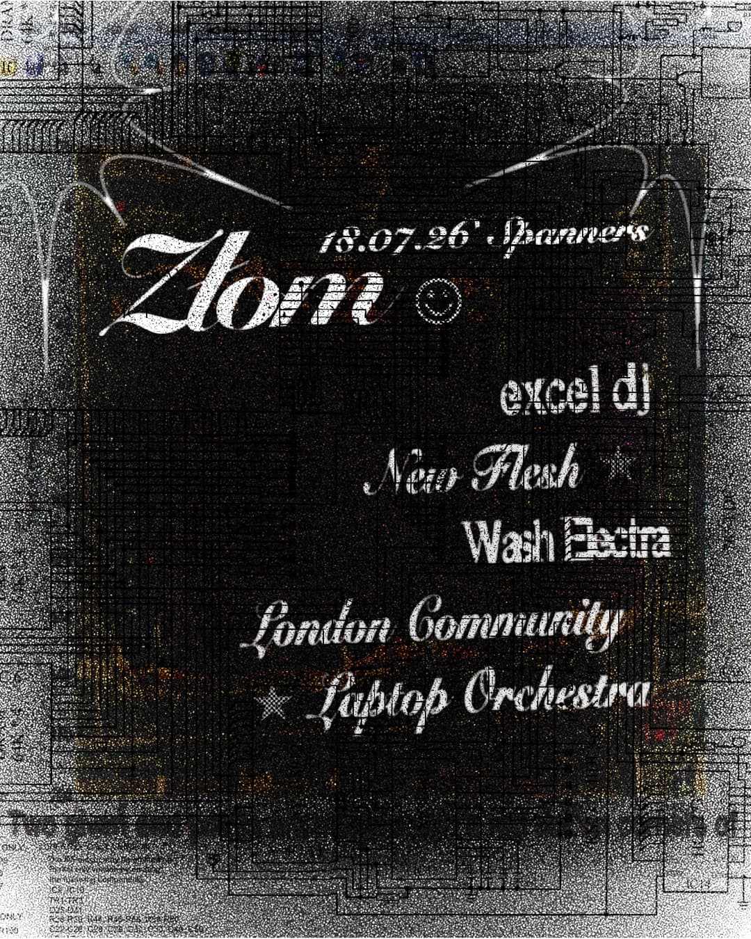 Złom with excel dj, new flesh, Wash Electra, london community laptop orchestra at Spanners