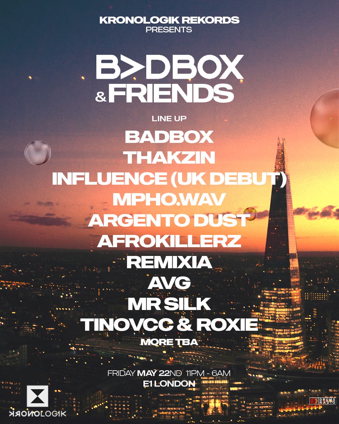 Kronologik Rekords presents: BADBOX & Friends at E1