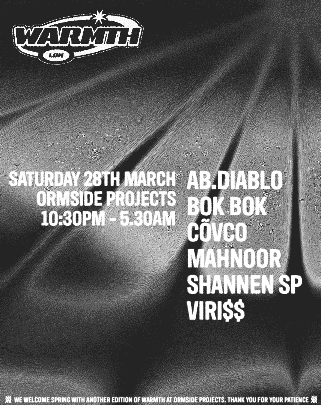 Warmth presents: Shannen SP, Bok Bok, Covco, Mahnoor + more at ORMSIDE Projects