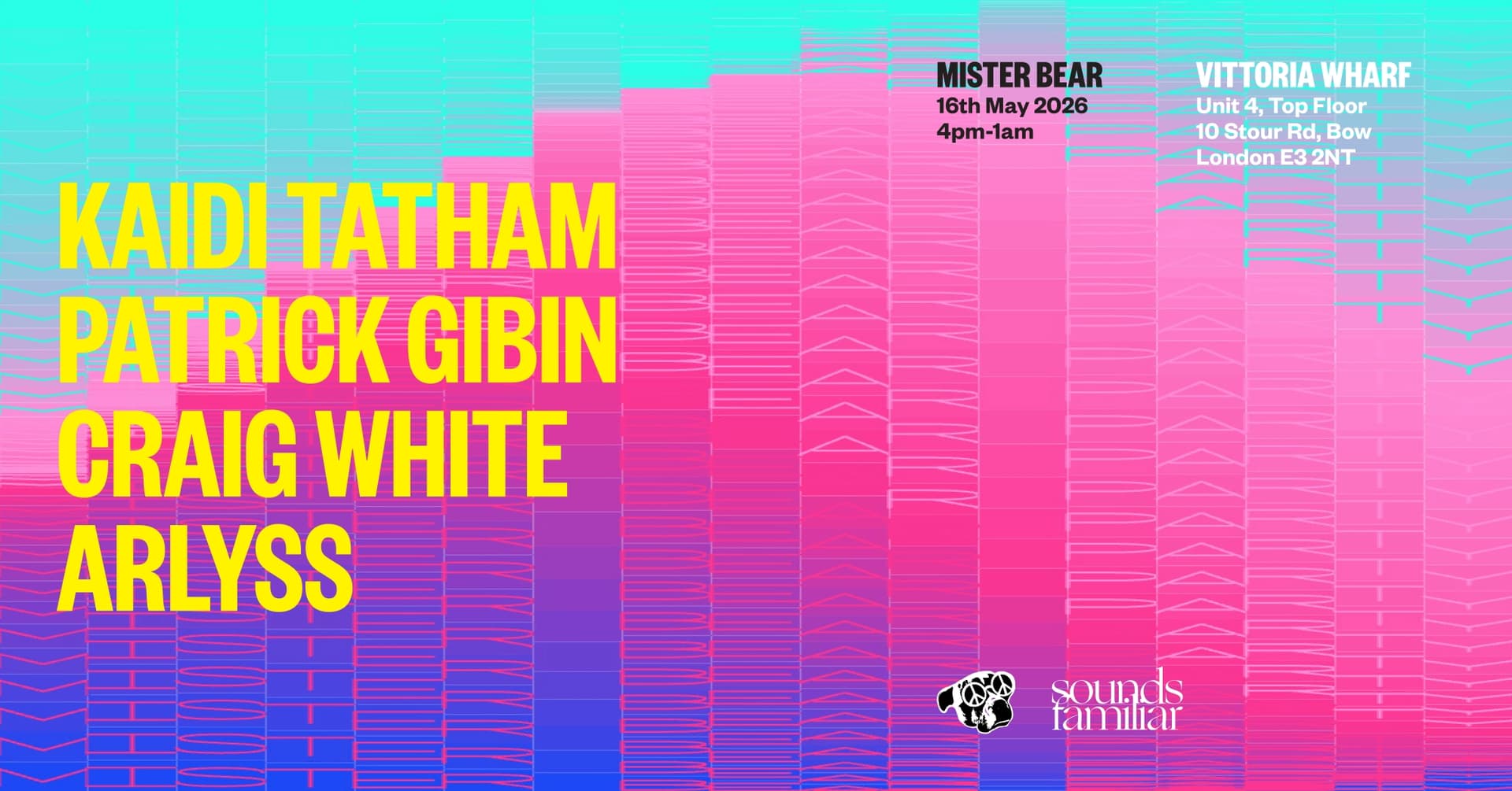 Mister Bear: Kaidi Tatham, Patrick Gibin, Craig White, ARLYSS, (Day Party) at Vittoria Wharf Studio