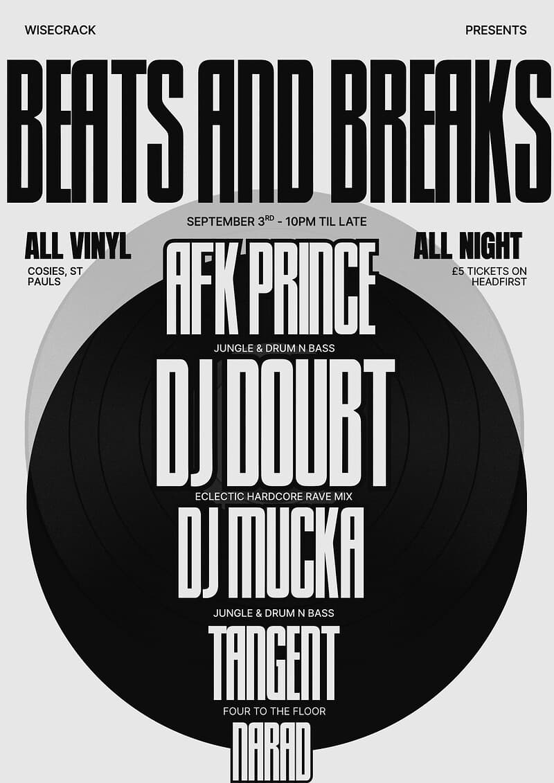 Beats and Breaks (all vinyl jungle night) at Cosies