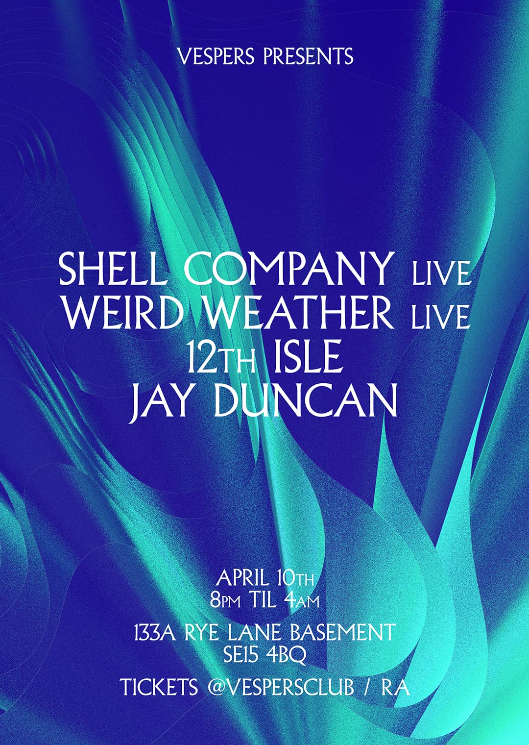 Vespers present: Shell Company live w/ Weird Weather, 12th Isle, Jay Duncan at Vespers Club