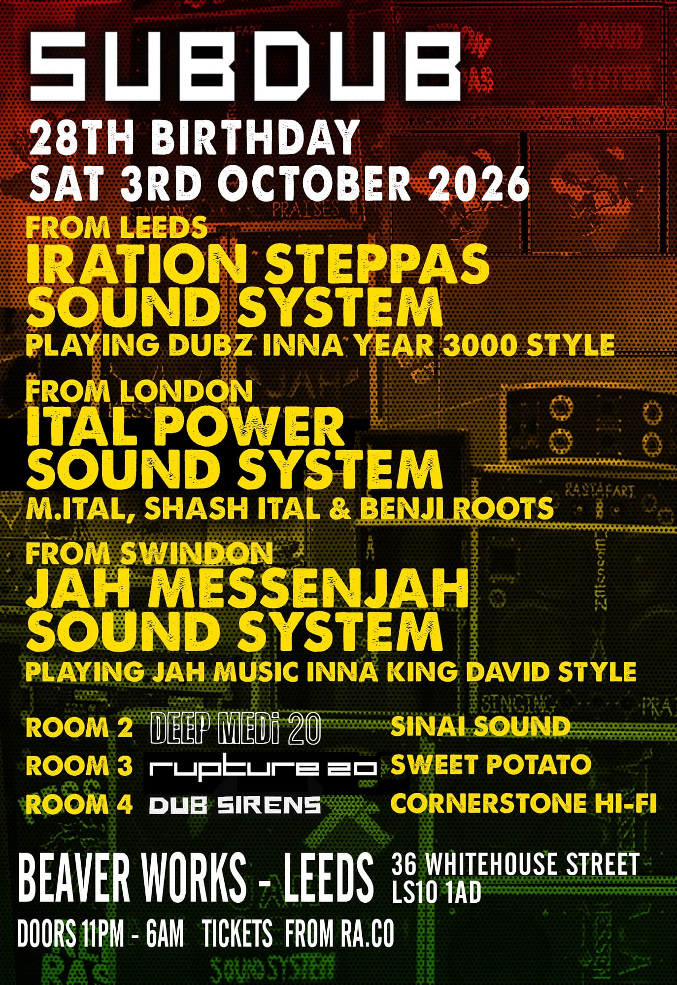 SUBDUB - 28TH BIRTHDAY / RUPTURE 20 / DEEP MEDI 20 / DUB SIRENS at Beaver Works