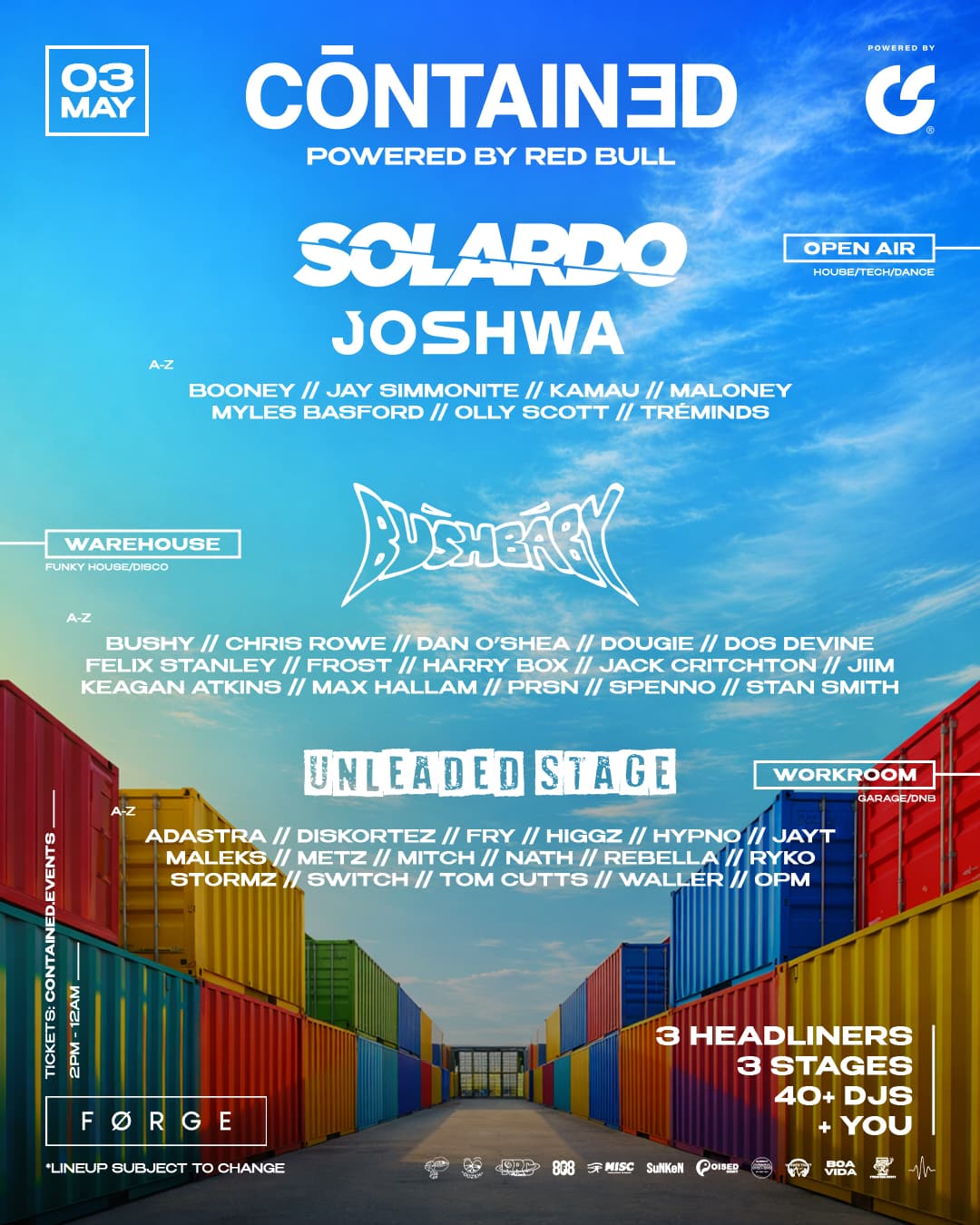 Contained in Sheffield with Solardo, Joshwa, Bushbaby & More - Bank Holiday Sunday at The Forge