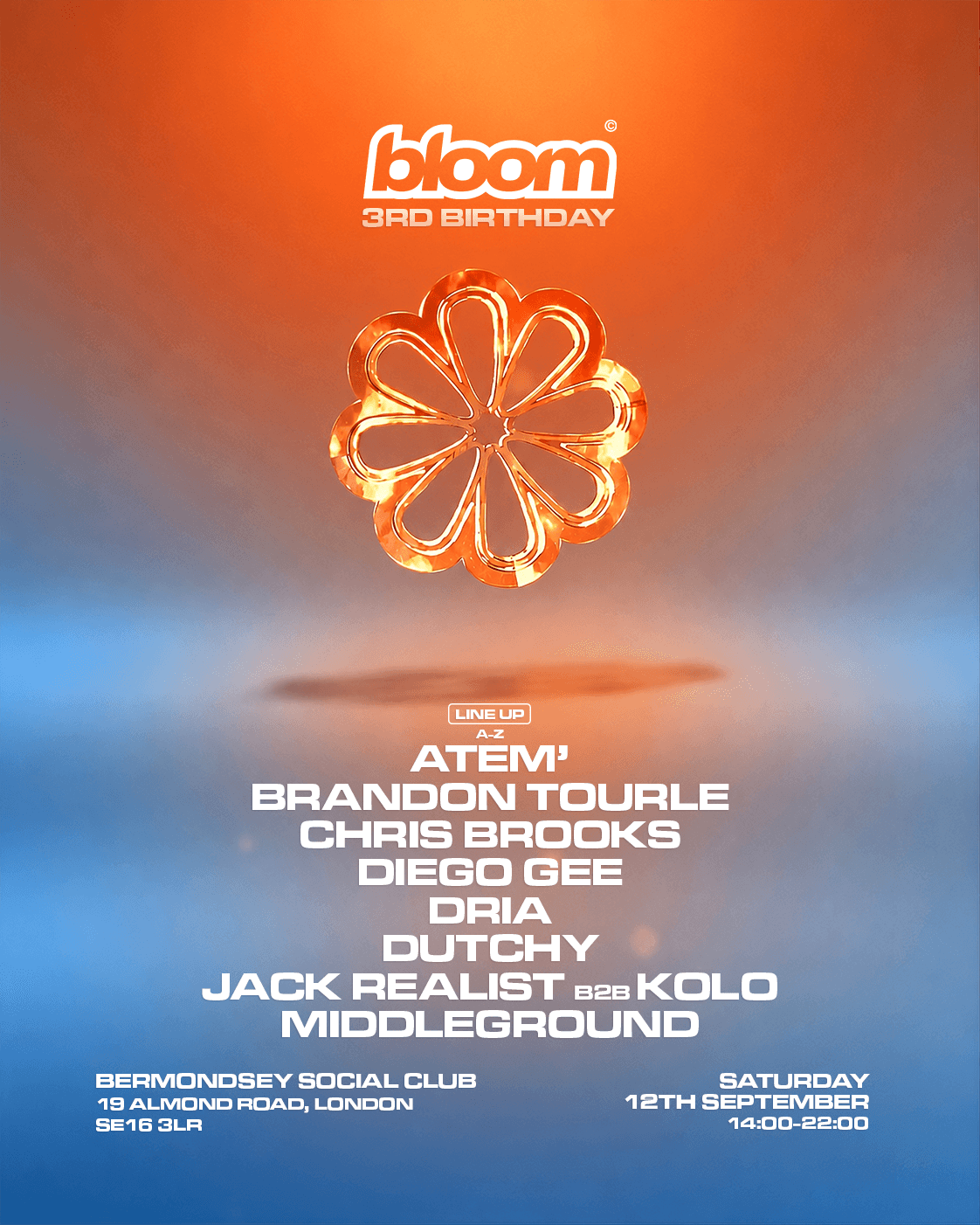 Bloom Sound 3rd Birthday w/ Chris Brooks, Brandon Tourle, Diego Gee (Tech House All Day Long)
