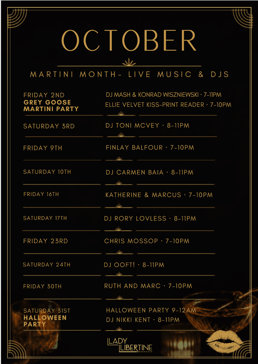 Upcoming event poster at Lady Libertine