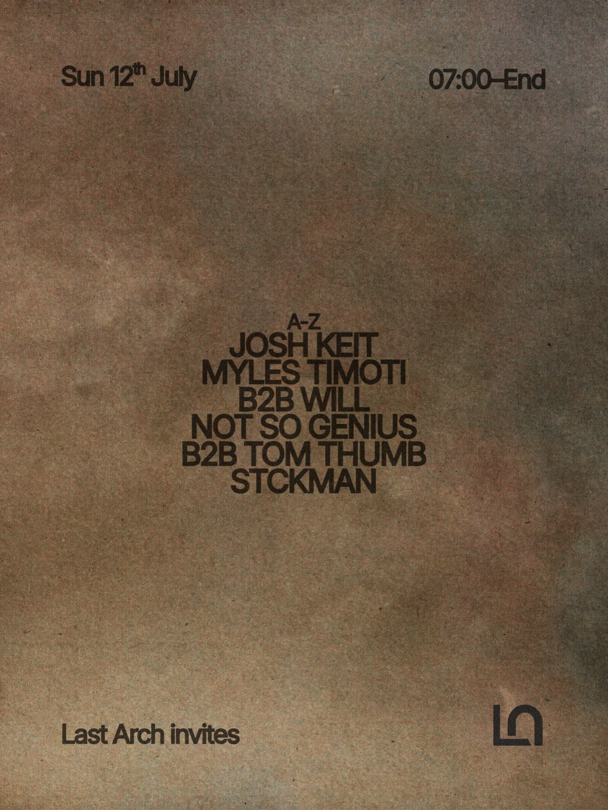 Last Arch invites: Stckman, Josh Keit, Myles Timoti + more at Last Arch