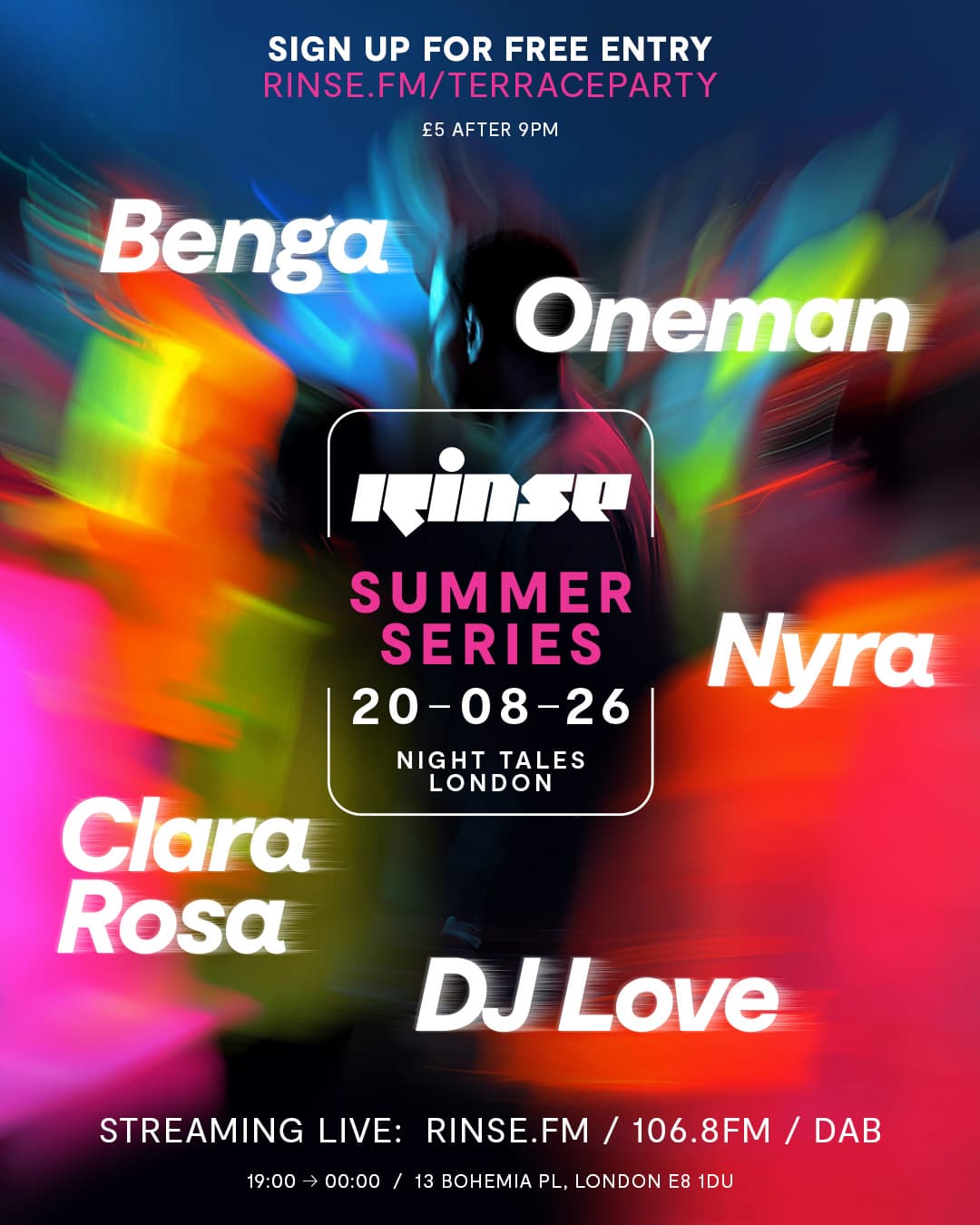 Rinse Summer Terrace Party ft. Benga, Oneman, Nyra + more at Night Tales