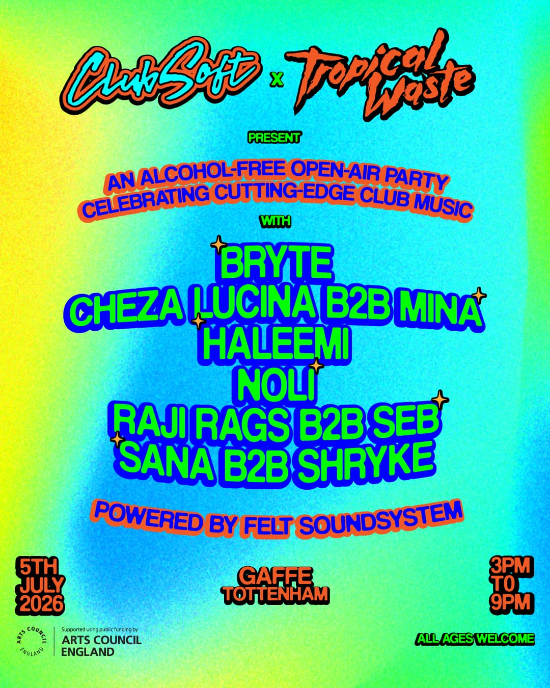 Club Soft x Tropical Waste - An alcohol-free open air party at Gaffe