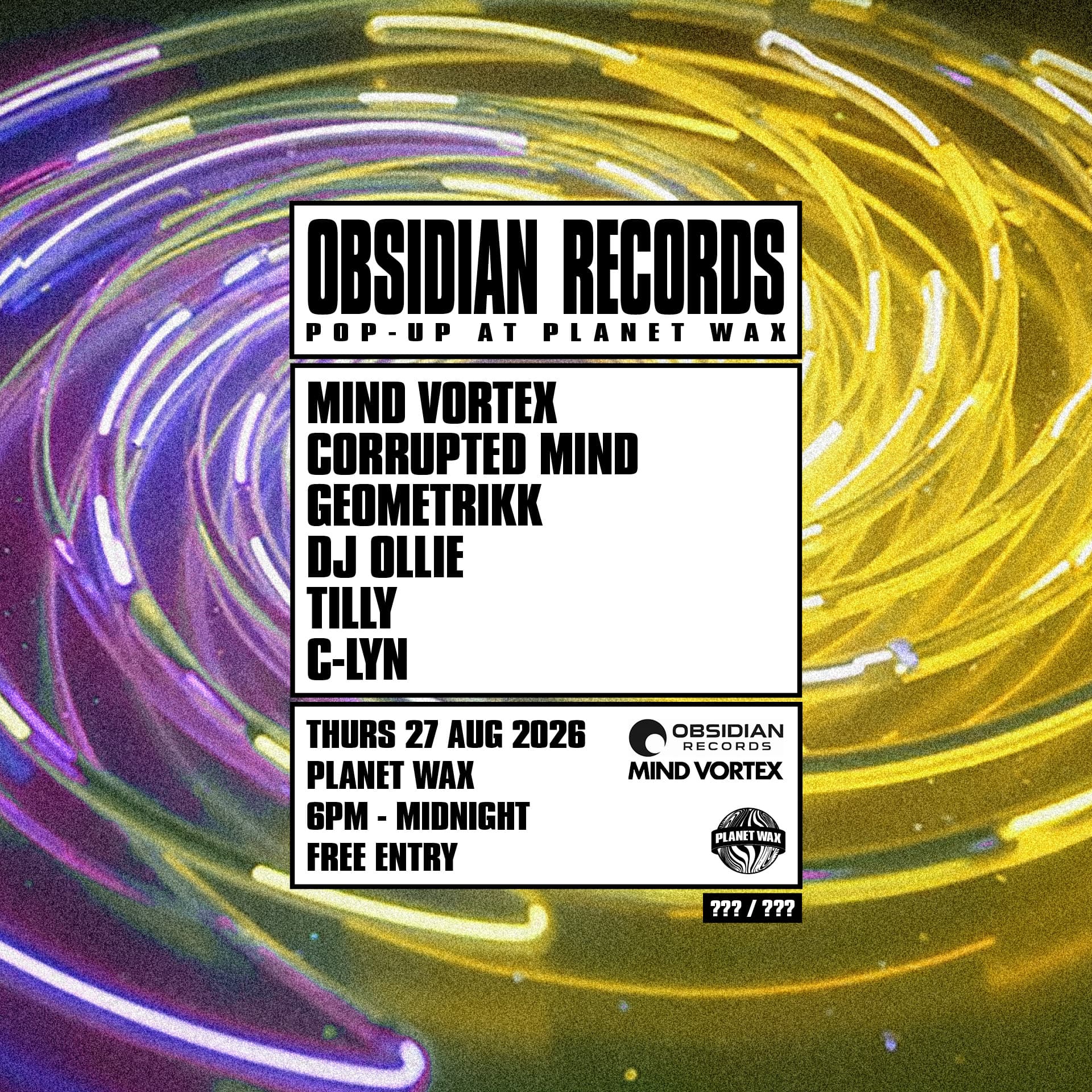 OBSIDIAN RECORDS: POP-UP at Planet Wax