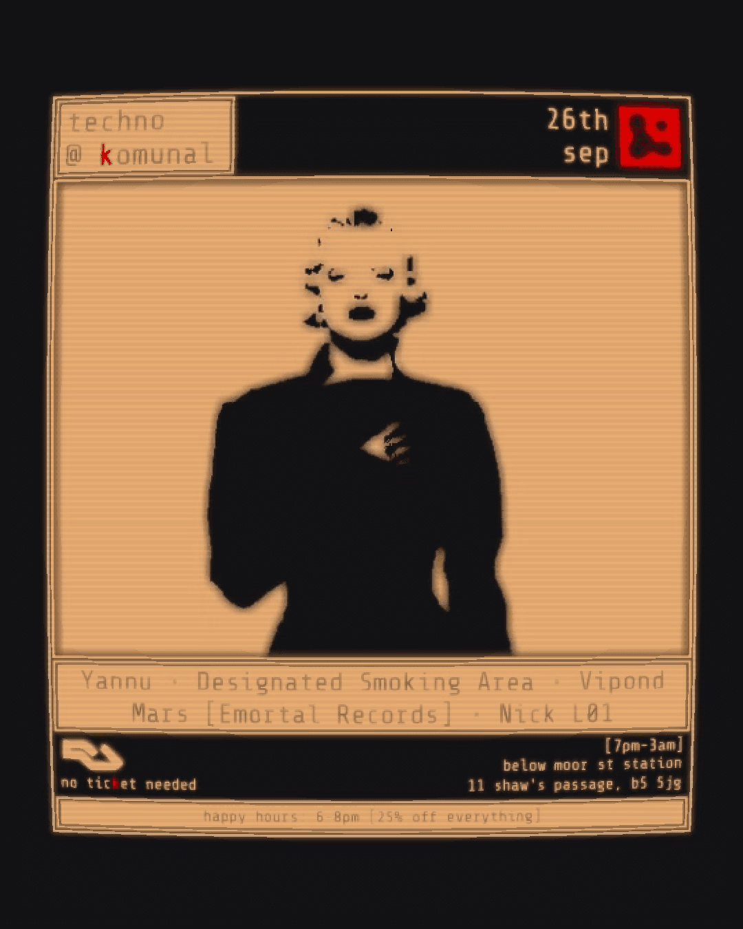 techno with DSA, Mars [Emortal Records], Yannu, Vipond + Nick L01