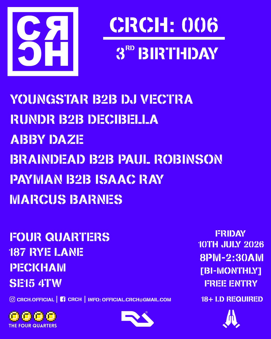 CRCH:006 - 3RD BIRTHDAY at The Four Quarters