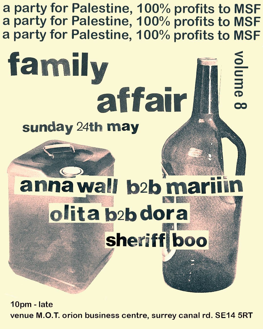 family affair: a party for palestine with Anna Wall, Mariiin, Olita, Dora and Sheriff Boo at Venue MOT