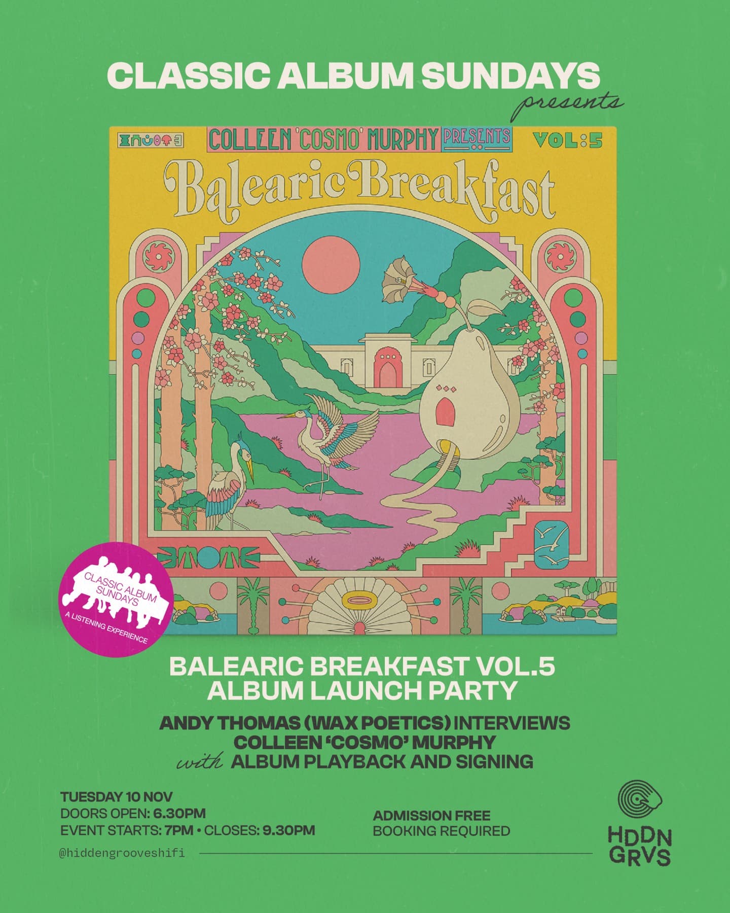 Classic Album Sundays presents Balearic Breakfast Vol.5 Album Launch Party at Hidden Grooves