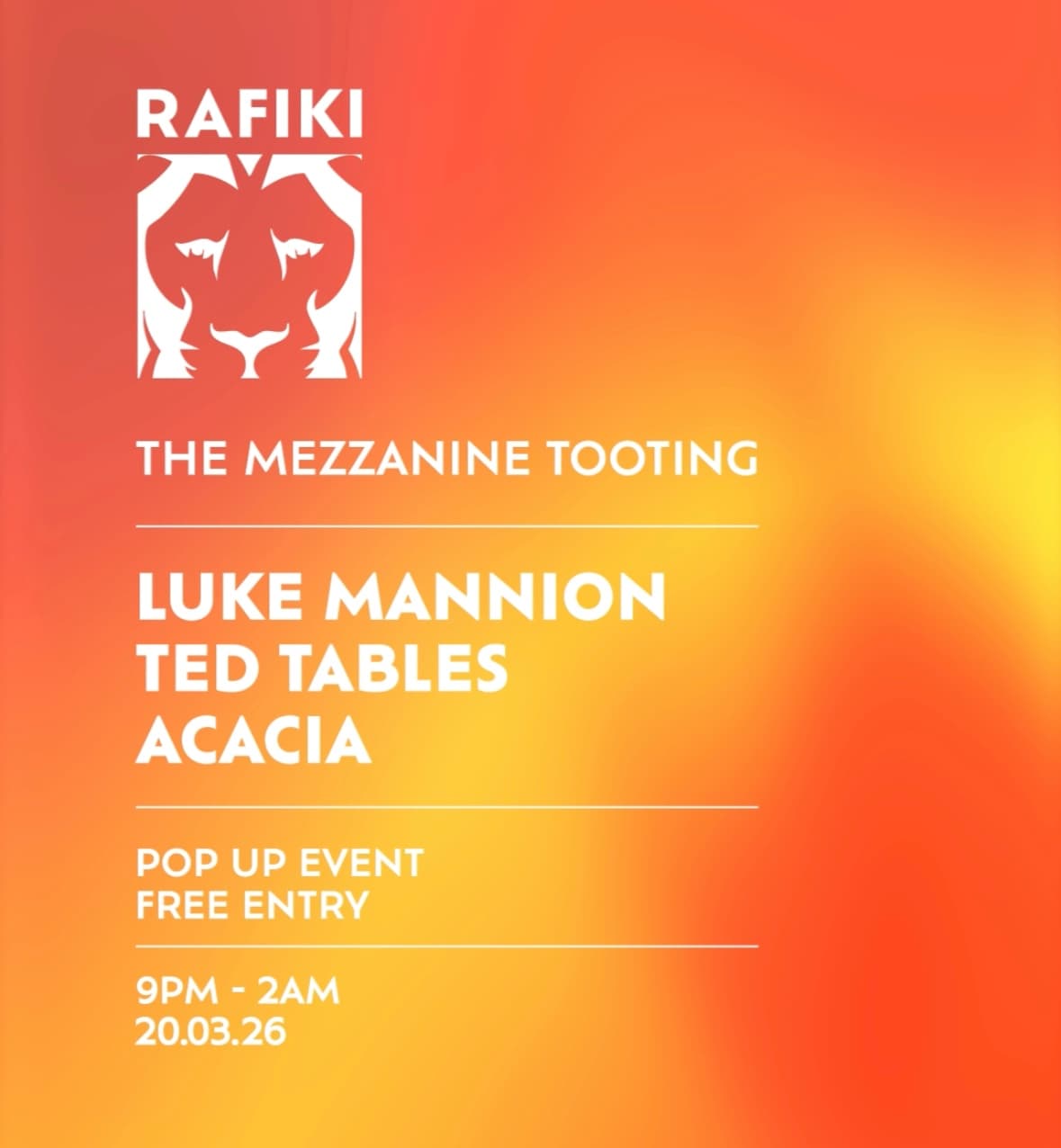 Rafiki Pop Up (Free Entry) at Mezzanine Tooting