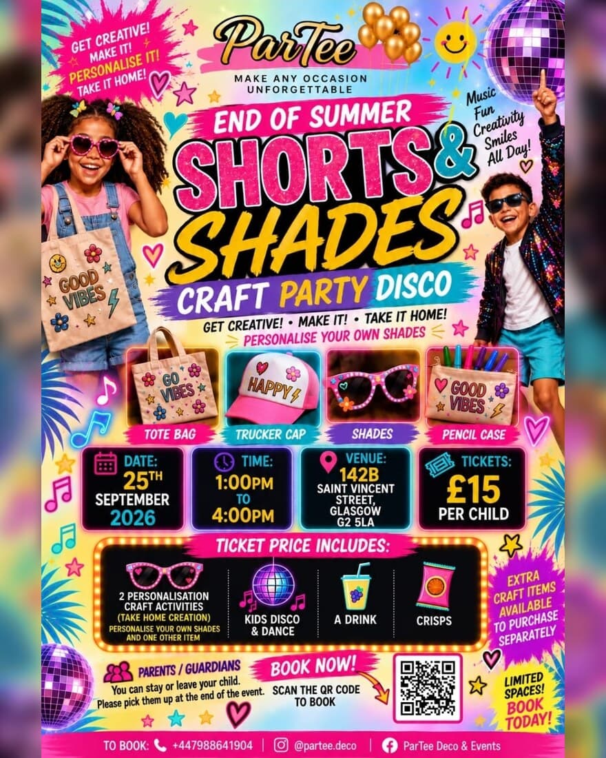 End of Summer Shorts and Shades Craft Party Disco